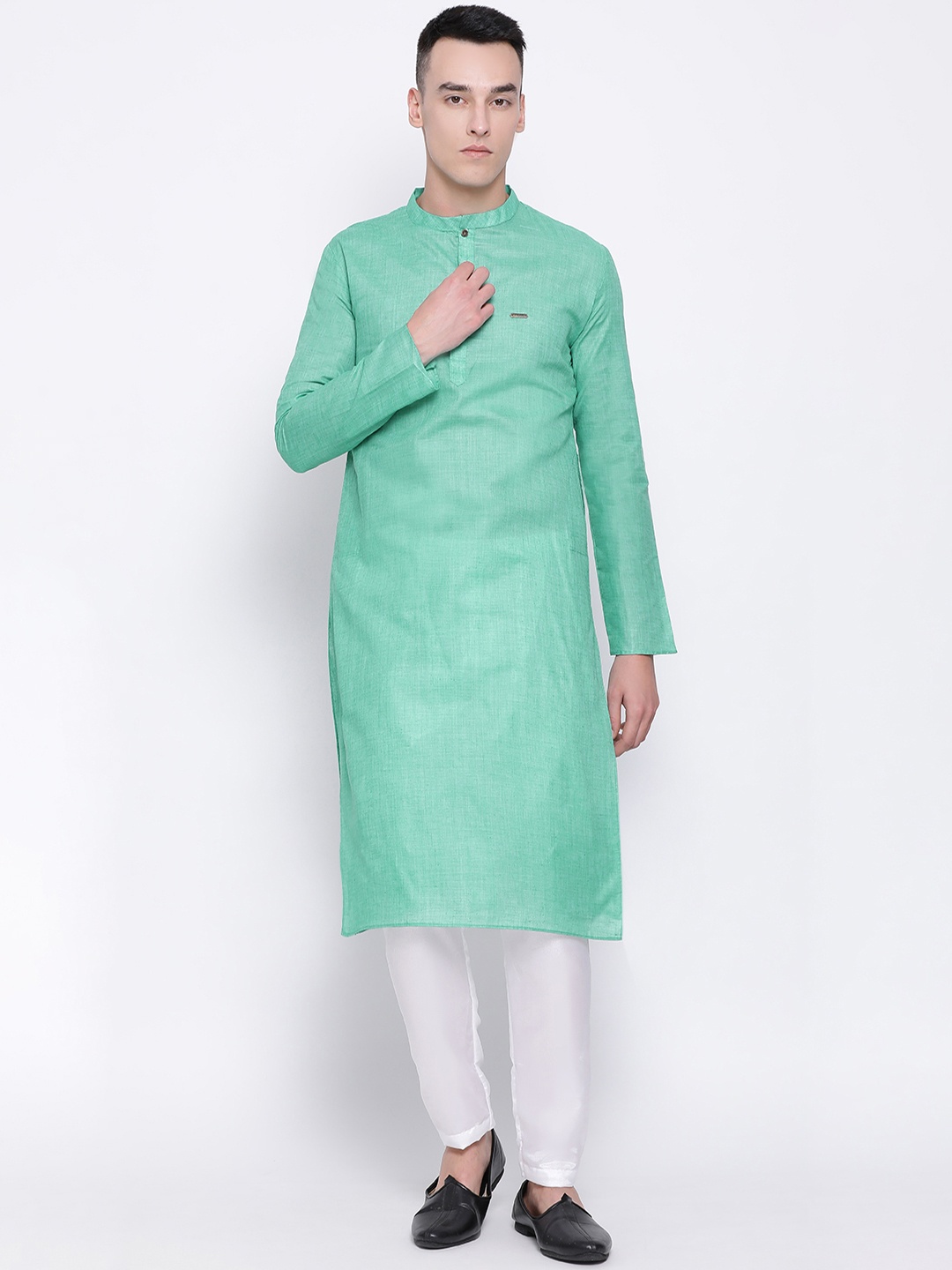 

DEVOILER Men Green Solid Straight Kurta