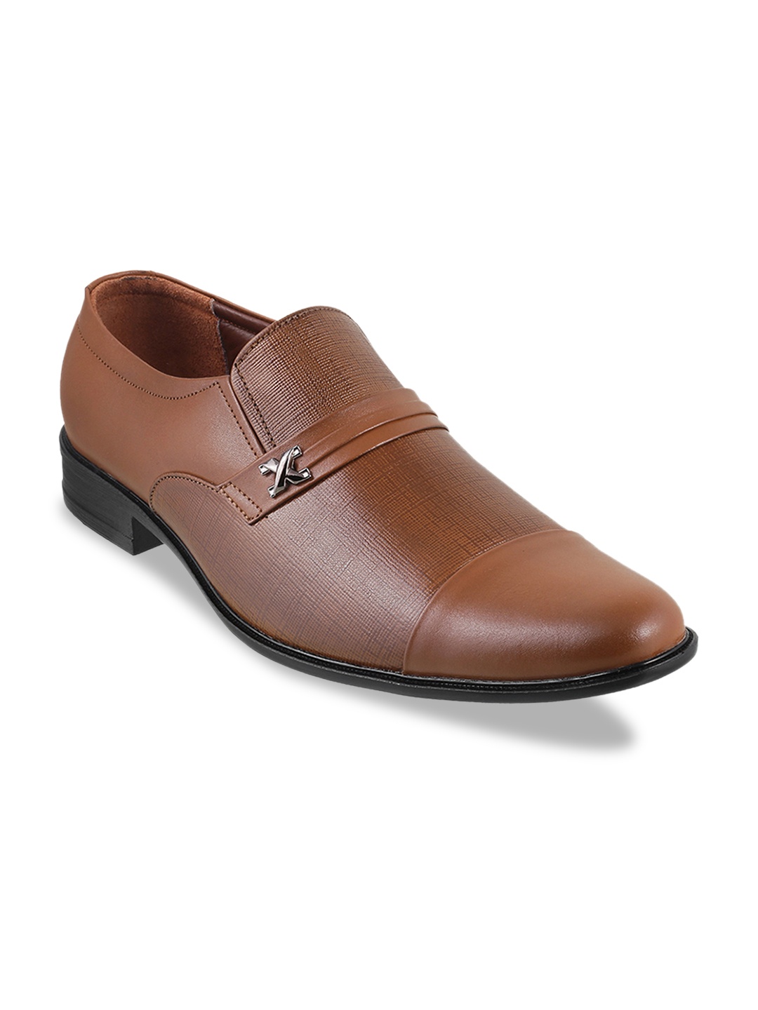 

Mochi Men Tan Brown Textured Formal Leather Slip-Ons