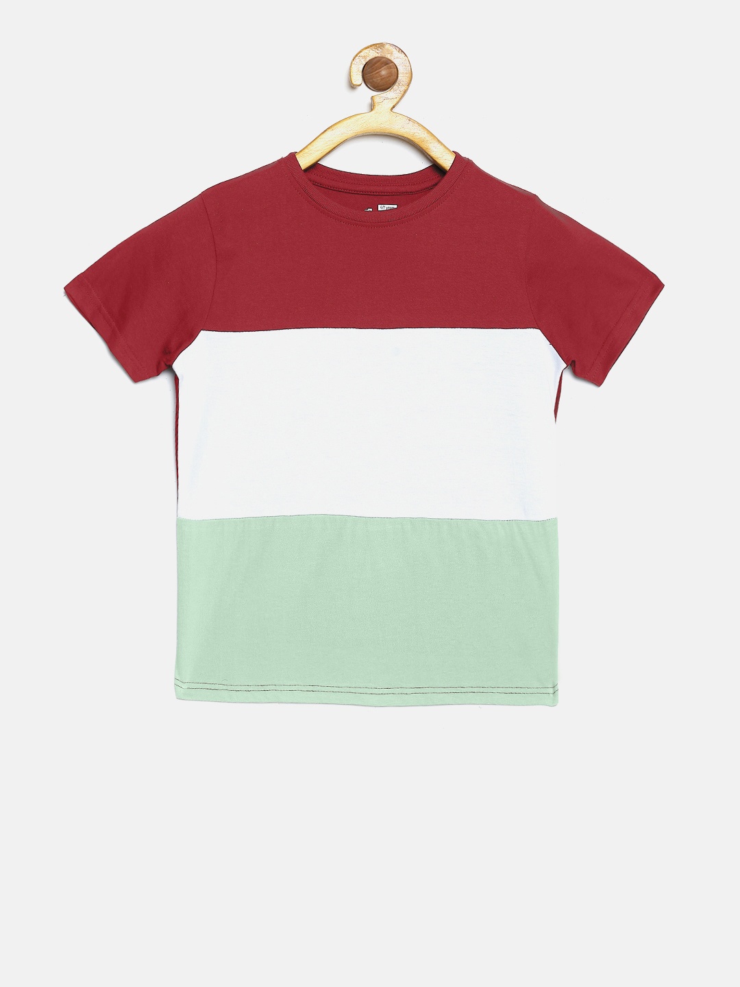 

DILLINGER Boys Maroon White Colourblocked Round Neck Pure Cotton T-shirt