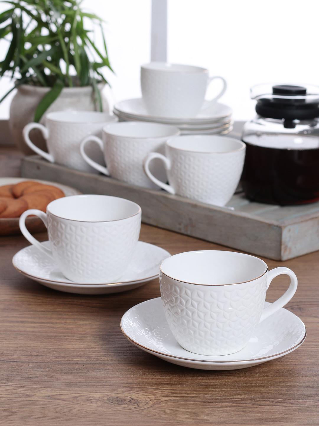 

JCPL White 12-Pieces Solid Porcelain Cups and Saucers Set