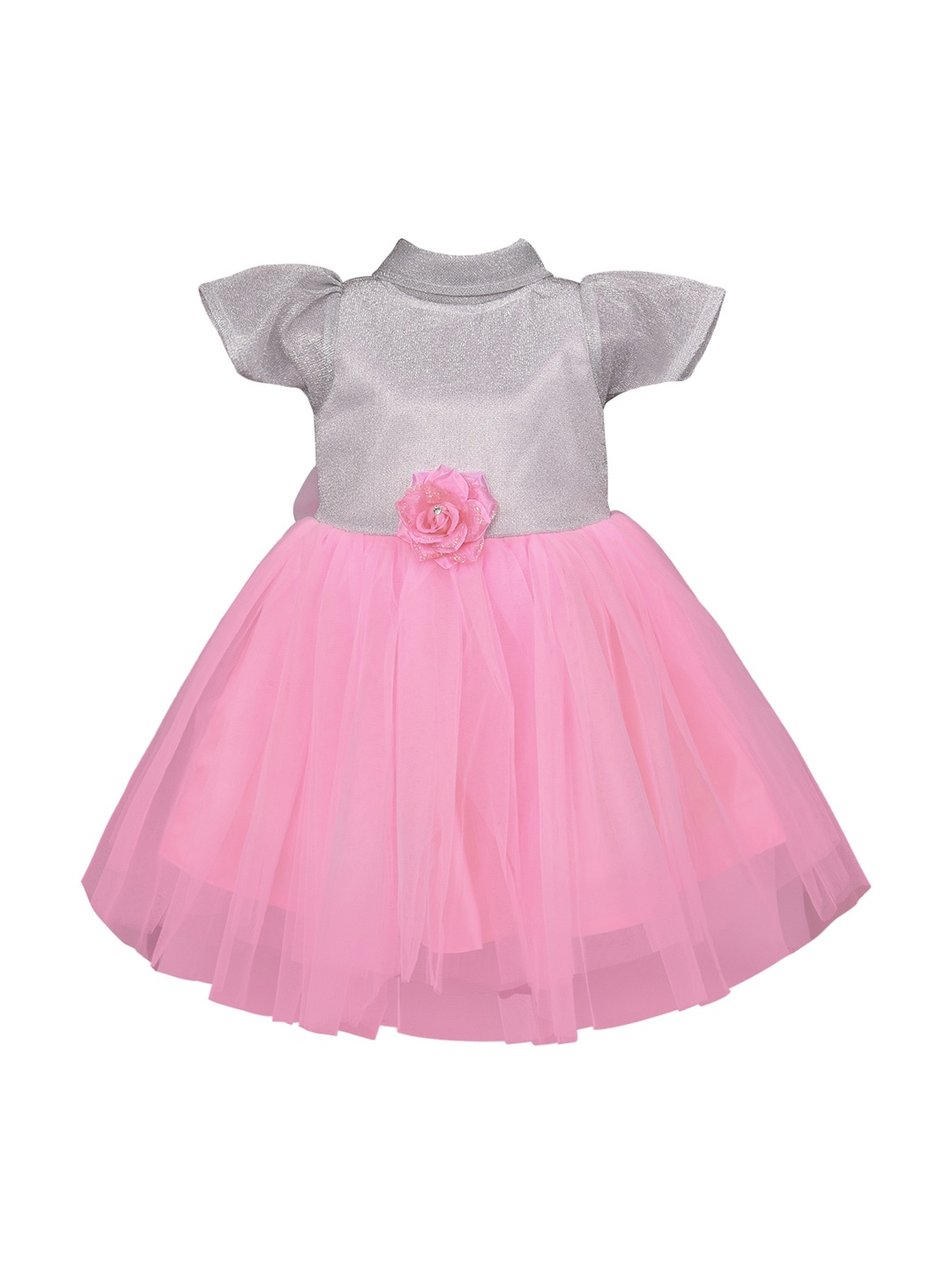 

Wish Karo Infants Girls Pink Colourblocked Fit and Flare Dress