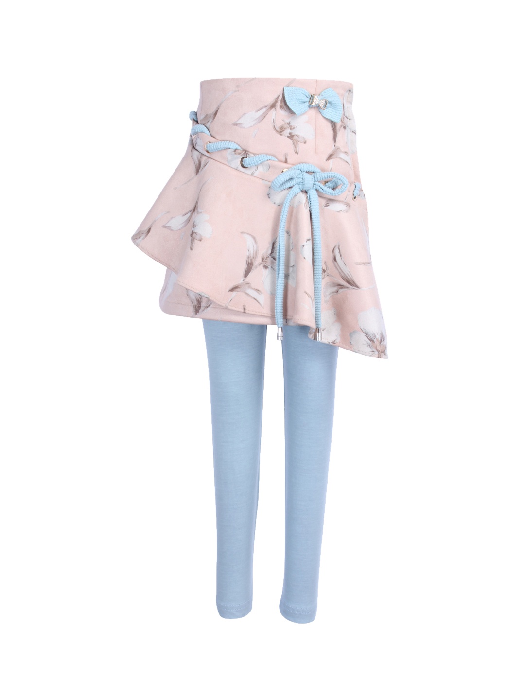 

CUTECUMBER Girls Pink & Turquoise-Blue Printed A-Line Skirt With Leggings