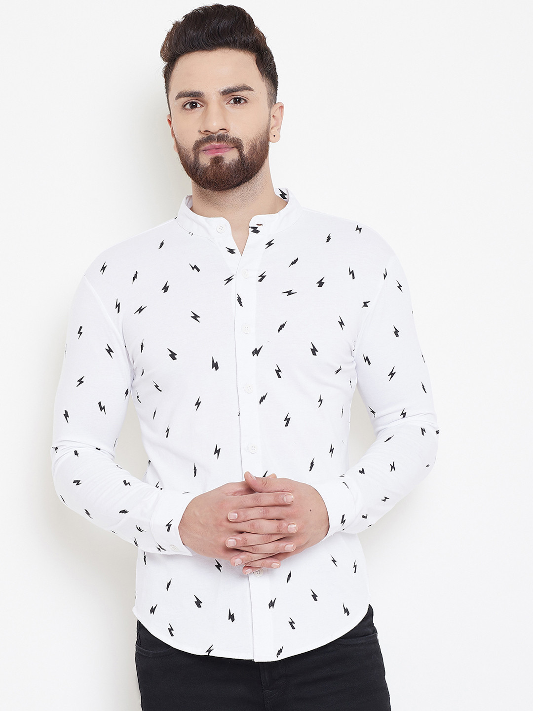 

GRITSTONES Men White & Black Printed Regular Fit Casual Shirt