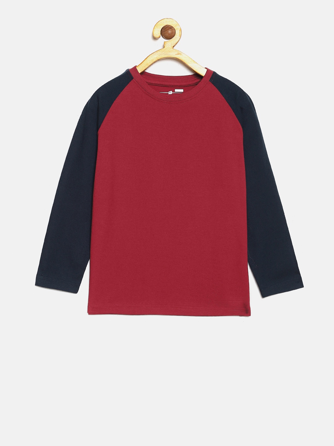 

DILLINGER Boys Red Navy Blue Colourblocked Round Neck Pure Cotton T-shirt