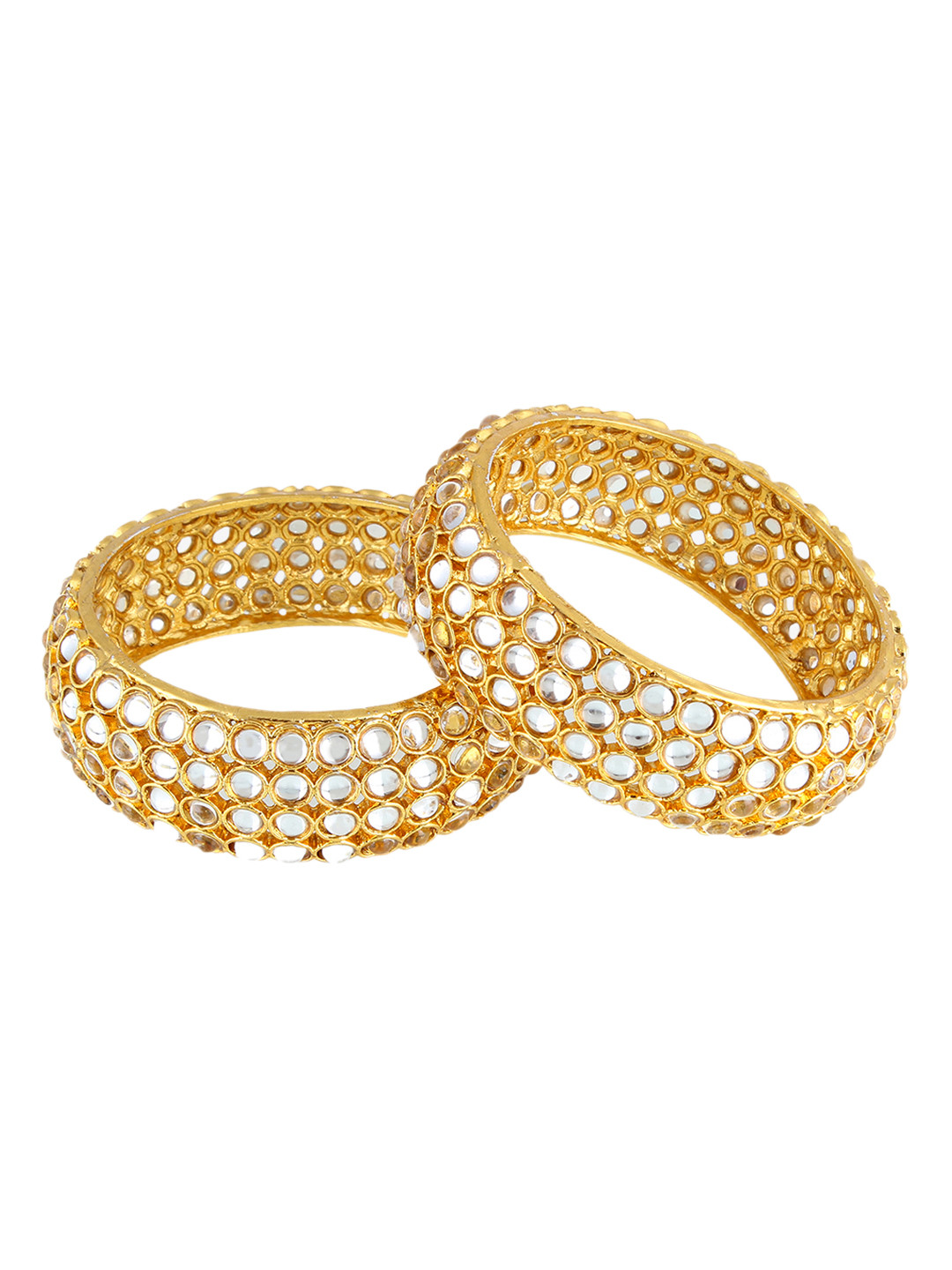 

Adwitiya Set of 2 White Stone-Studded Handcrafted Gold-Plated Bangles