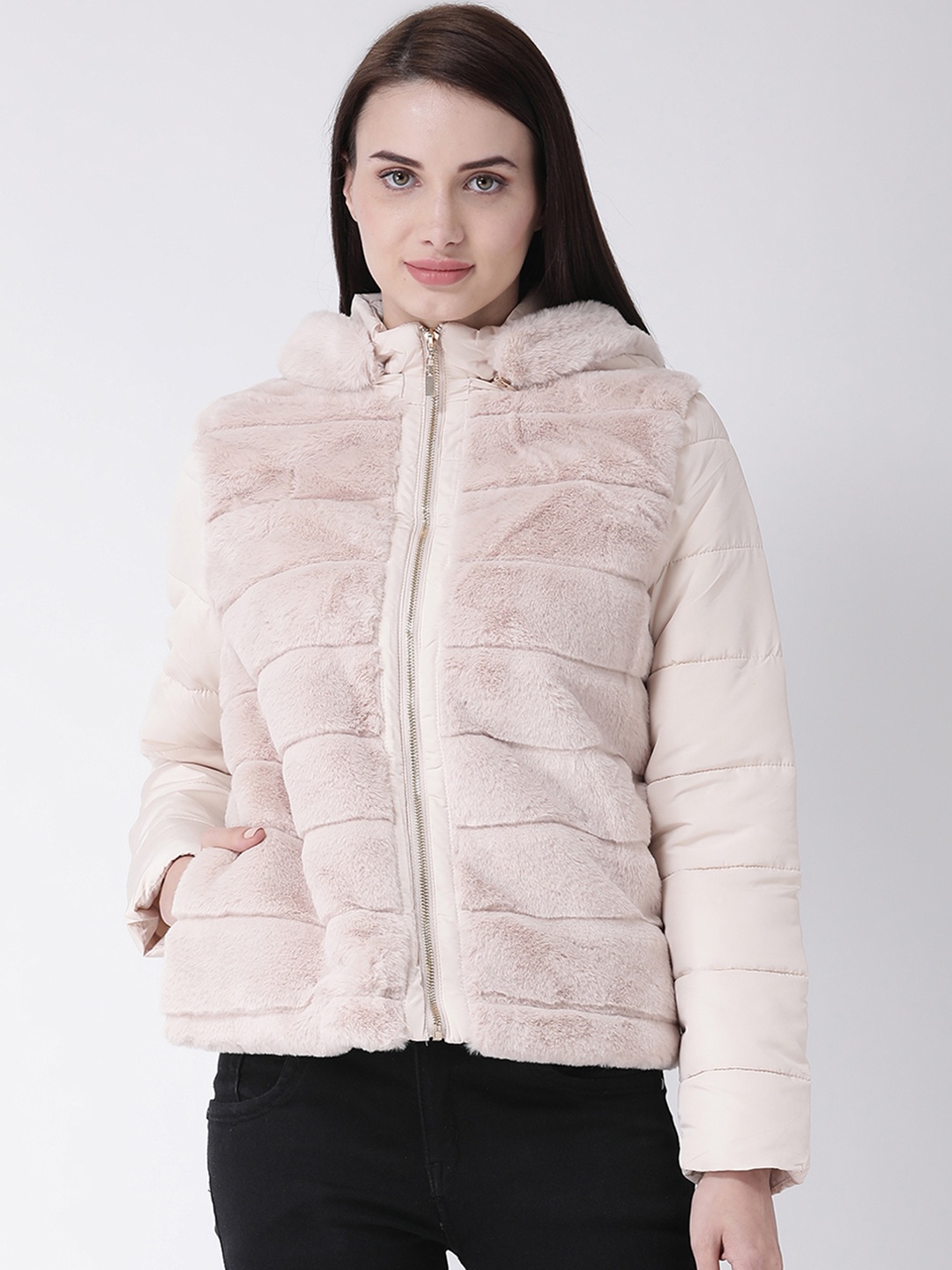 

Latin Quarters Women Beige Solid Padded Jacket