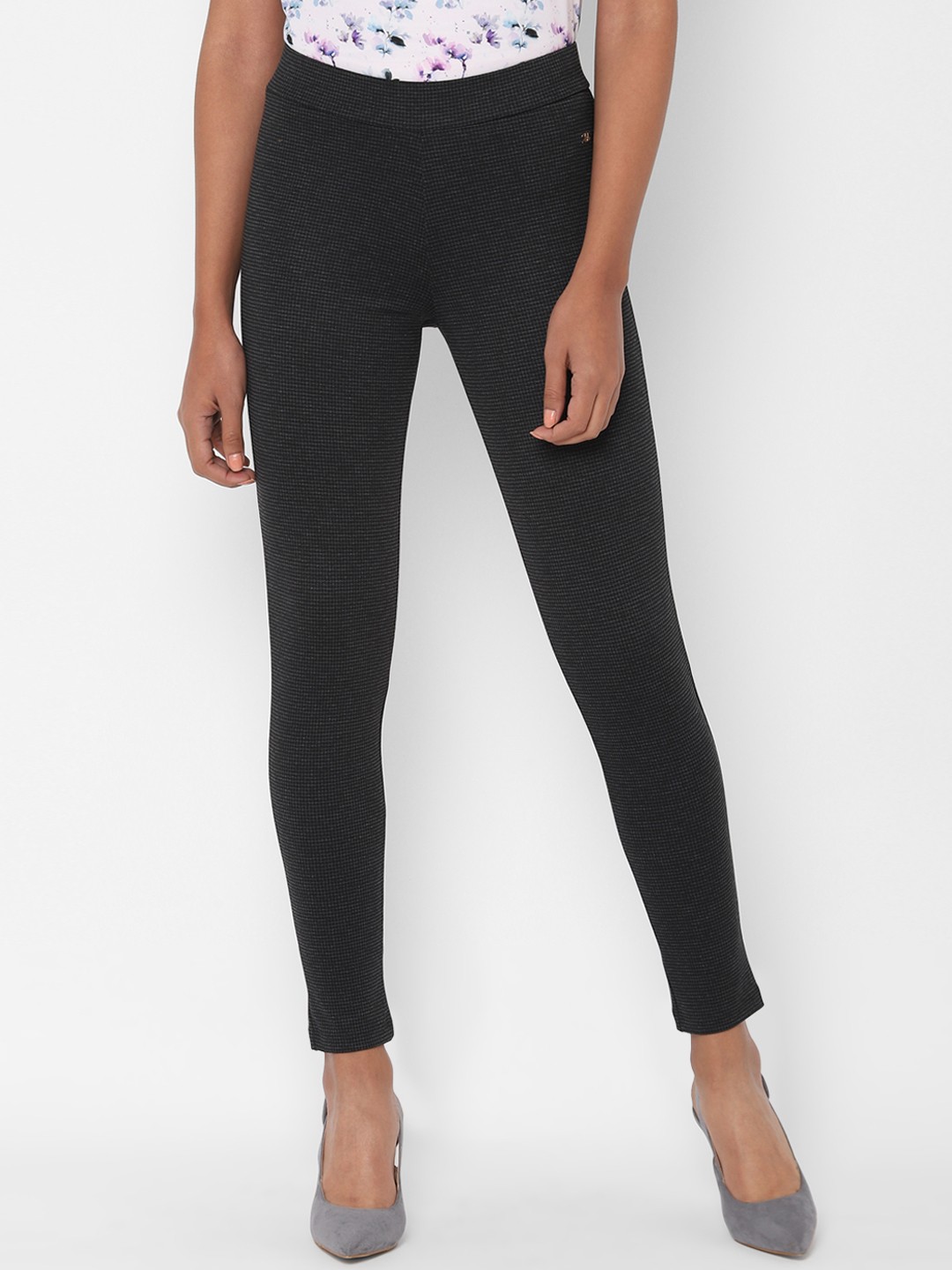 

Allen Solly Woman Women Charcoal Regular Fit Checked Cigarette Trousers
