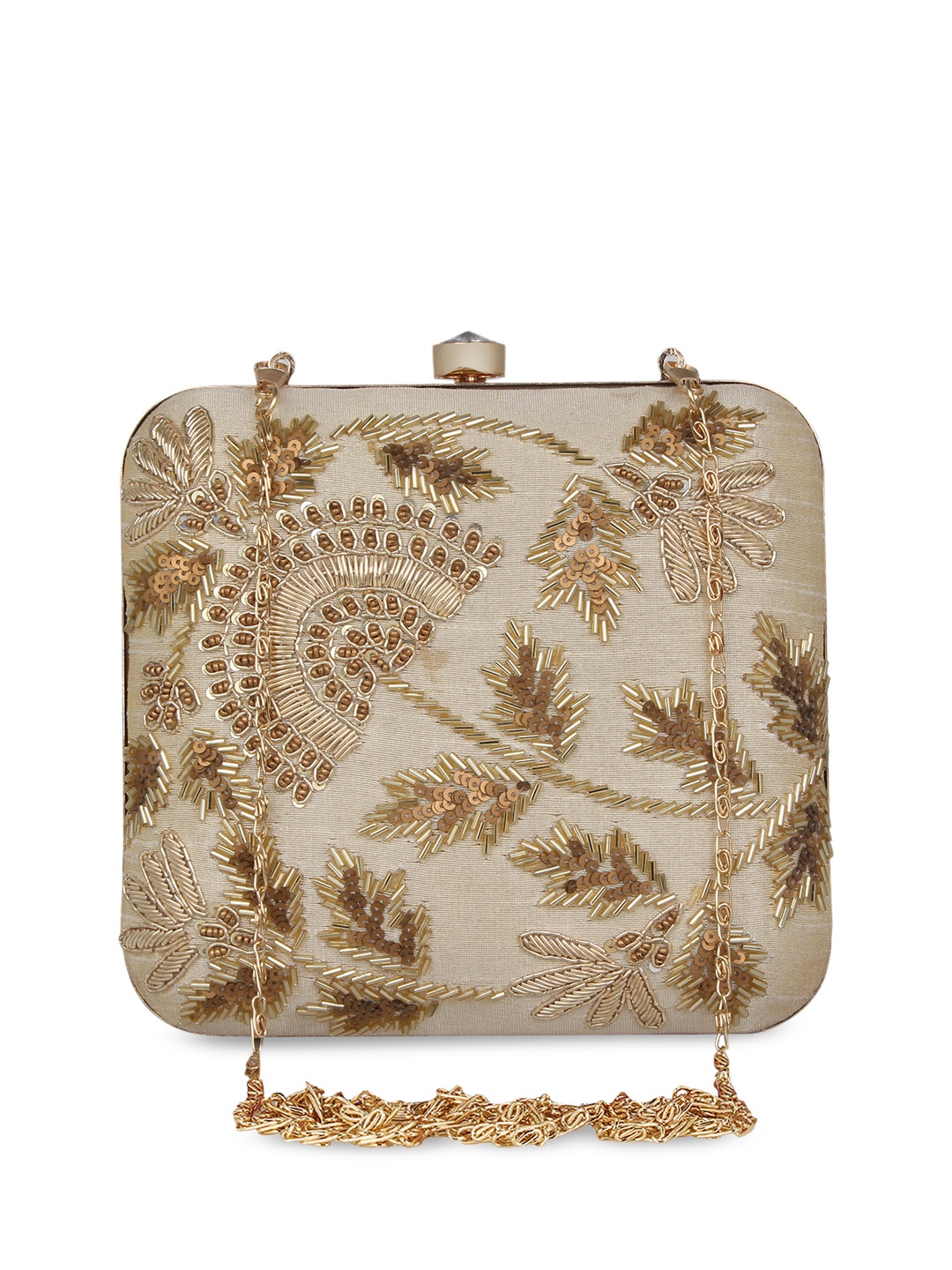 

Anekaant Beige & Gold-Toned Embellished Embroidered Clutch