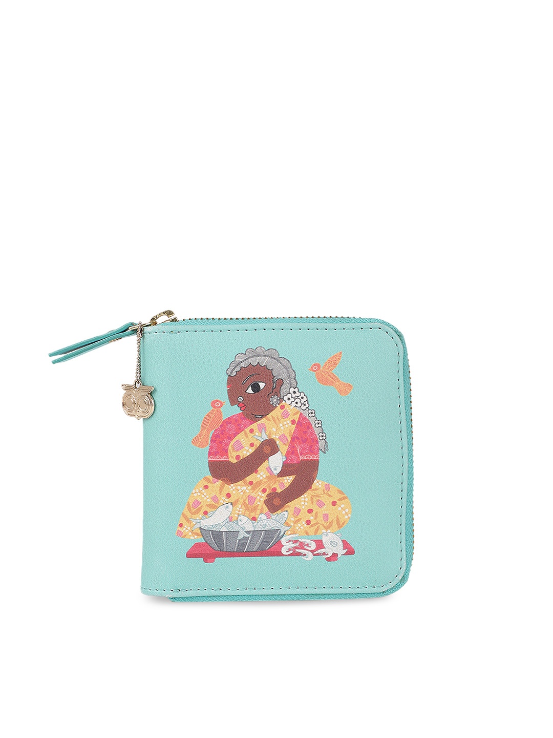 Chumbak Women Sea Green Printed Zip Around Wallet