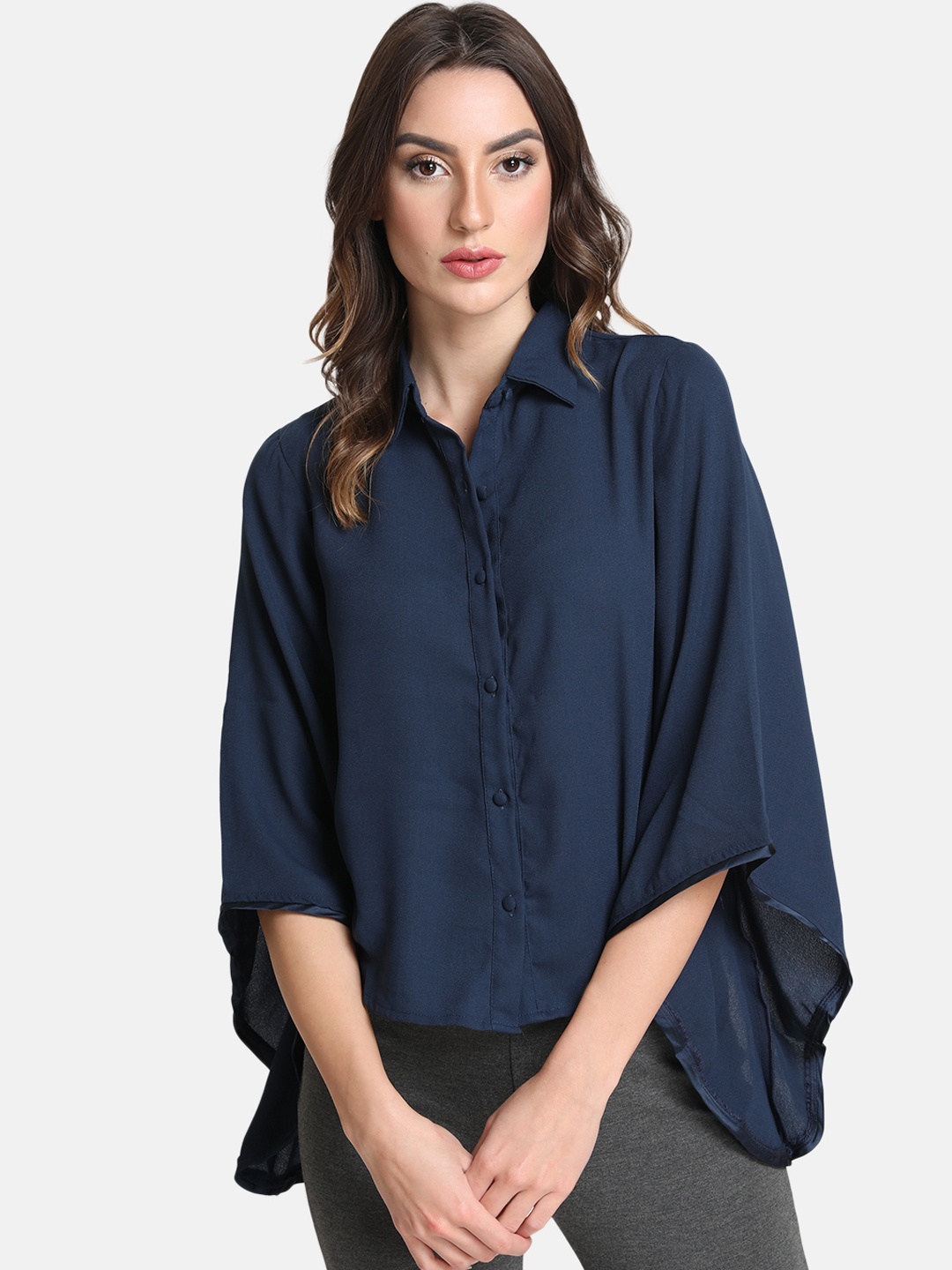

Kazo Women Navy Blue Regular Fit Solid Casual Shirt