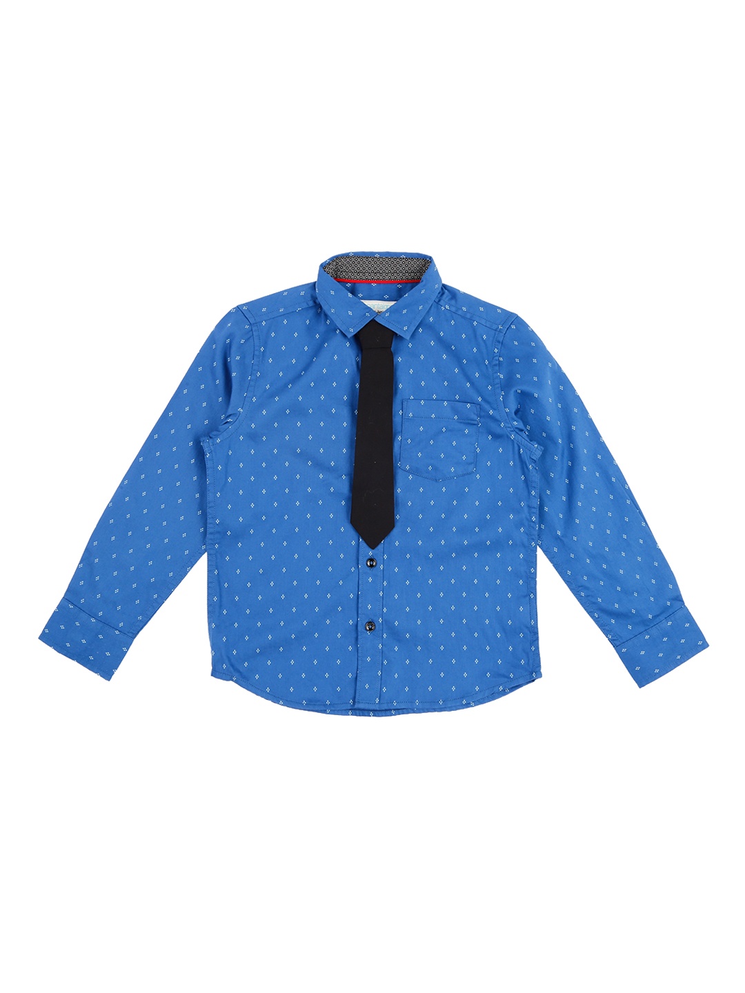

Pantaloons Junior Boys Blue Regular Fit Printed Casual Shirt with Tie