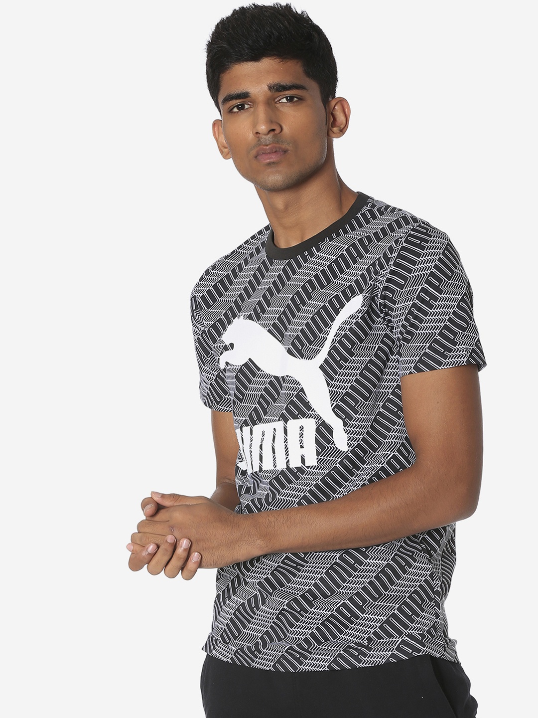 

Puma Men Black & White Classics Graphics All-Over Printed T-shirt