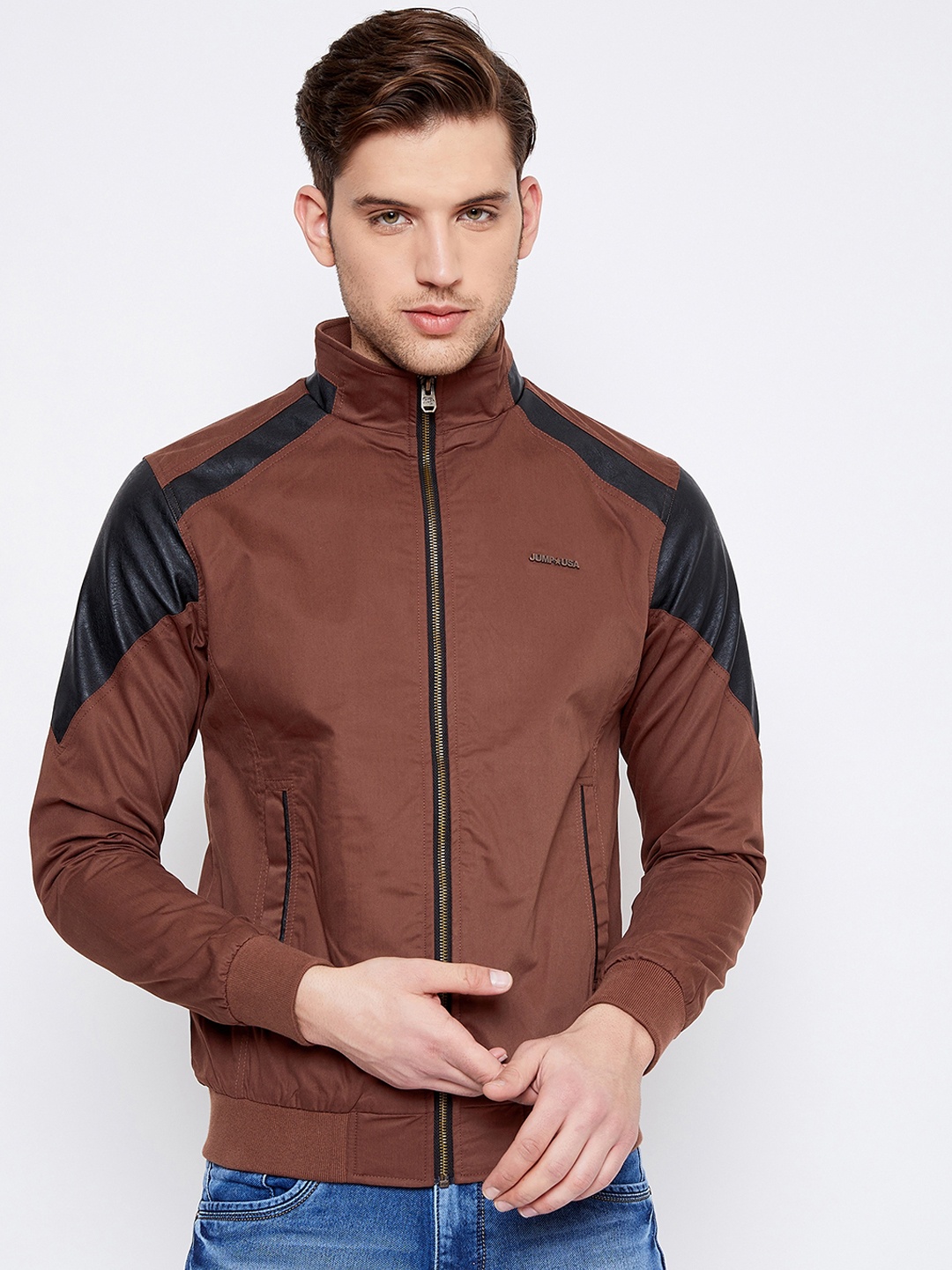 

JUMP USA Men Brown Colourblocked Windcheater Bomber Jacket