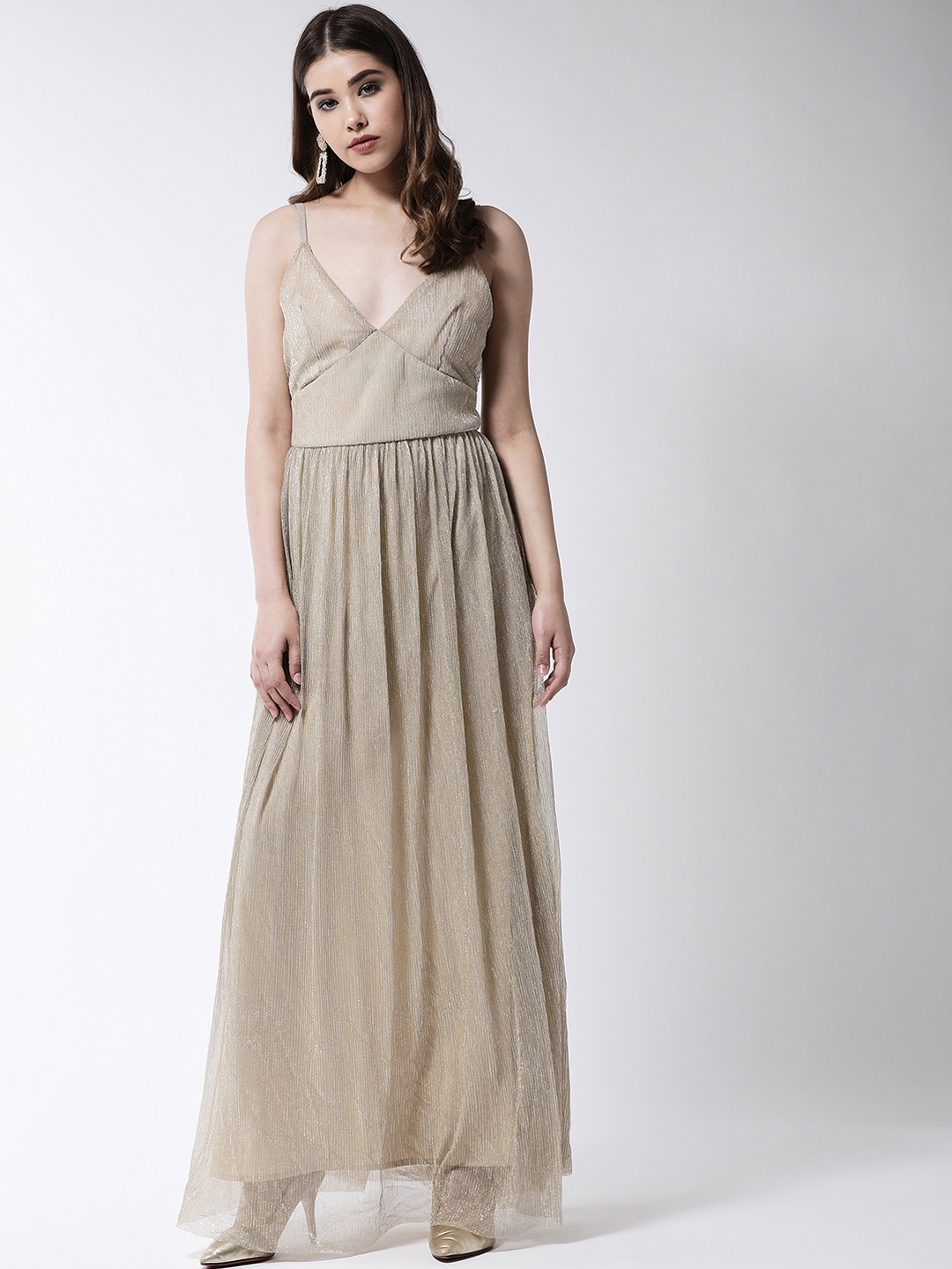 

MAGRE Women Gold-Toned Solid Maxi Dress