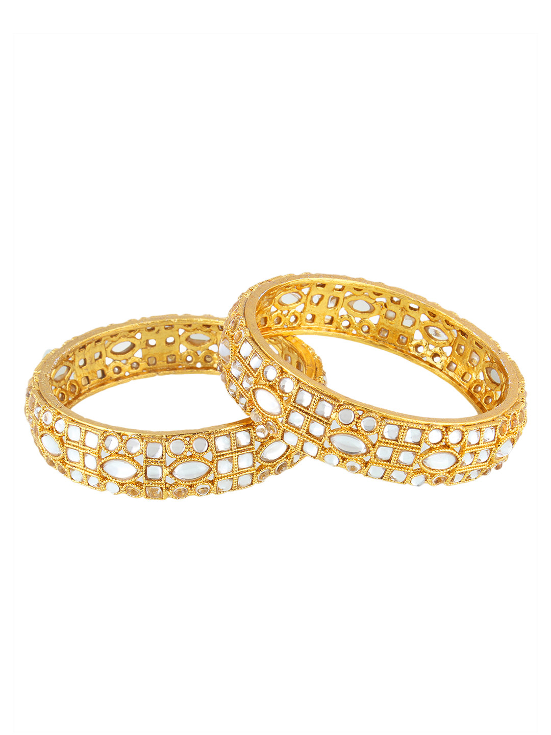 

Adwitiya Set of 2 White Stone-Studded Handcrafted Gold-Plated Bangles