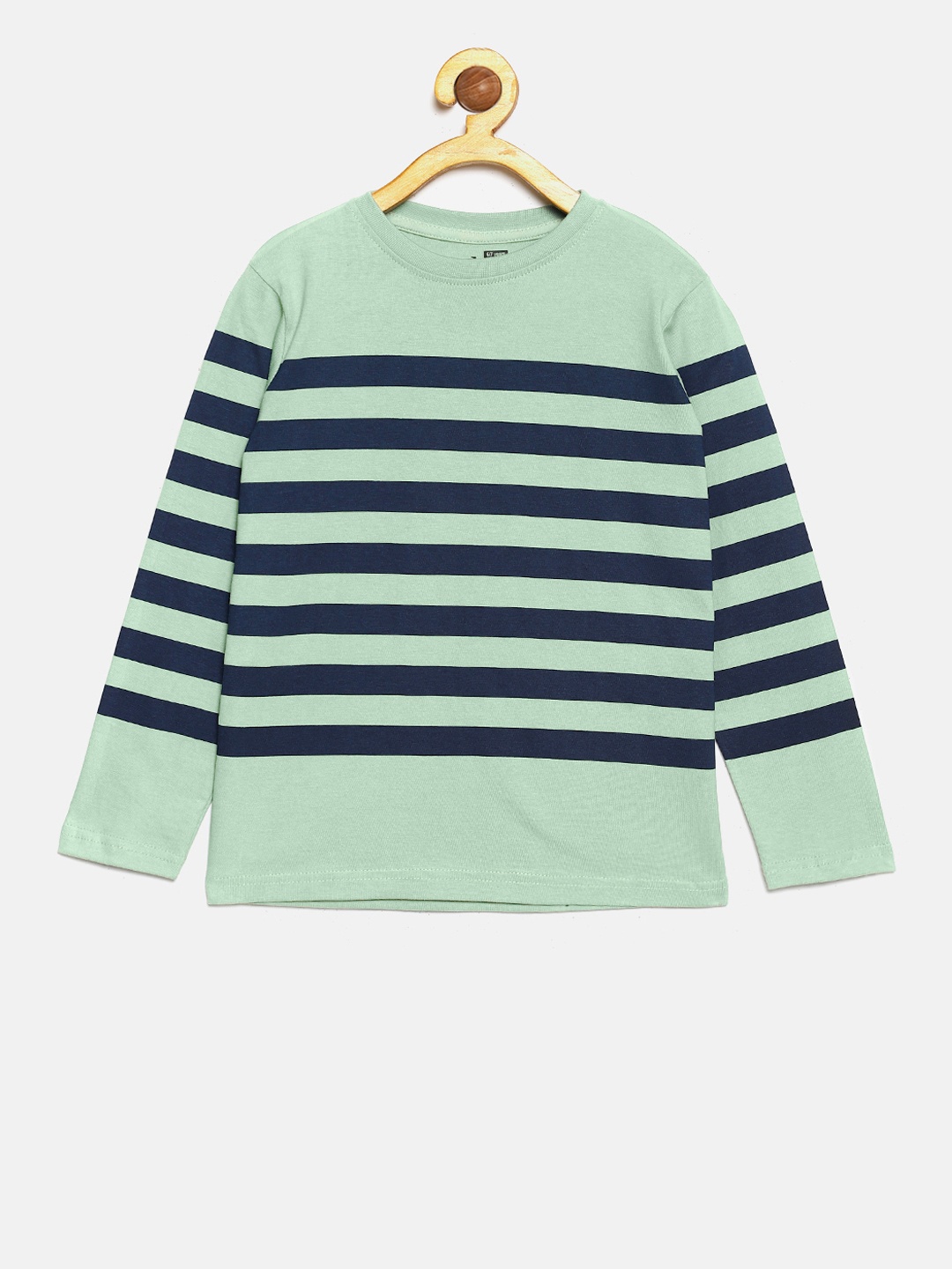 

DILLINGER Boys Sea Green Striped Round Neck Pure Cotton T-shirt