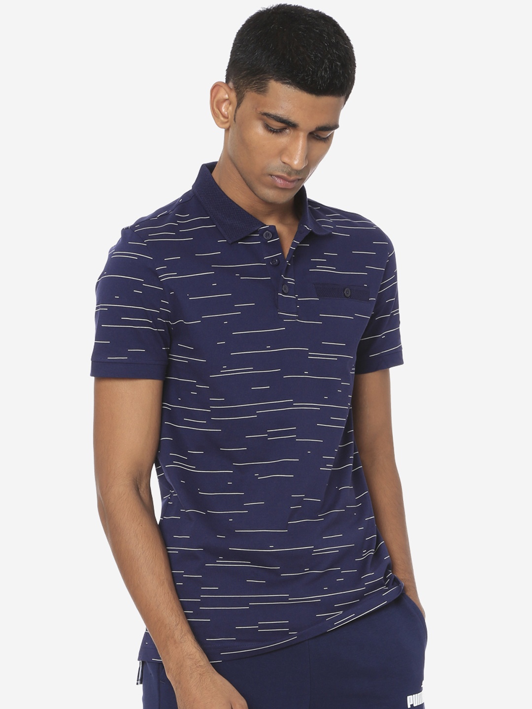 

Puma Men Blue Printed Polo Collar T-shirt