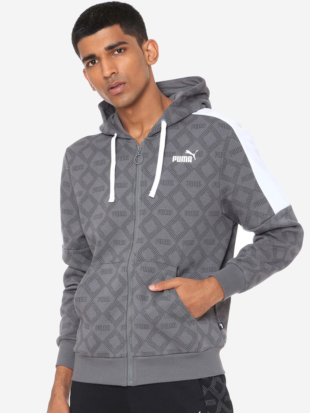 

Puma Men Grey Logo AOP Pack Hoodie FL Jacket