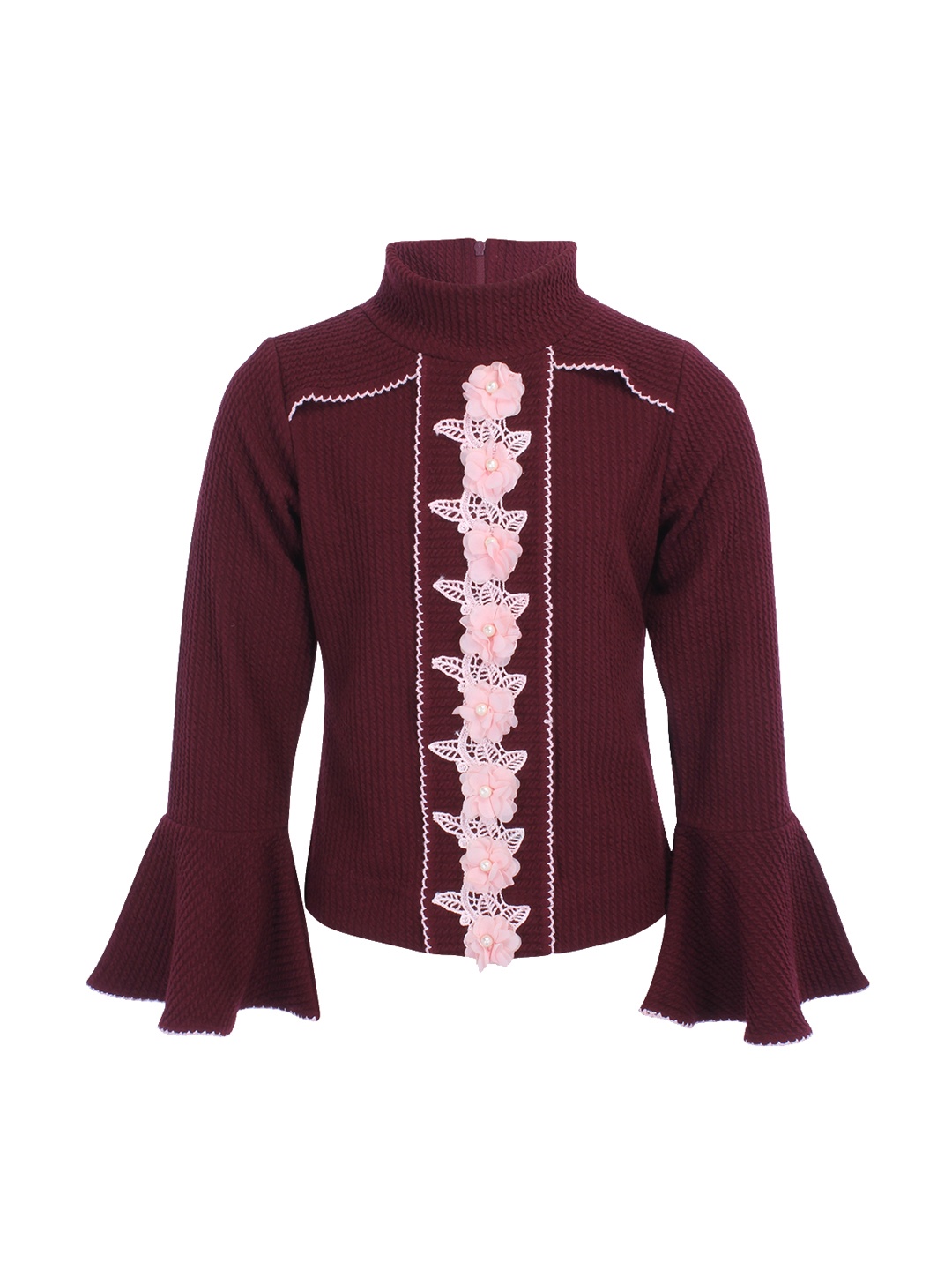 

CUTECUMBER Girls Maroon Self Design Top