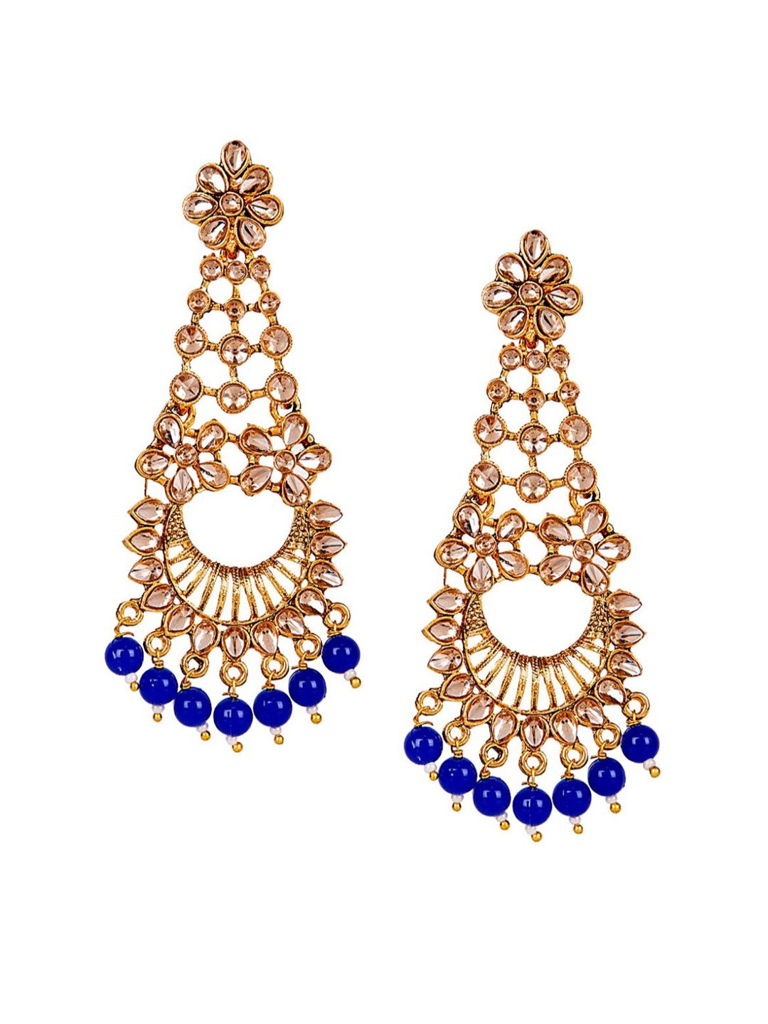ANIKAS CREATION Blue & Gold-Plated Contemporary Drop Earrings