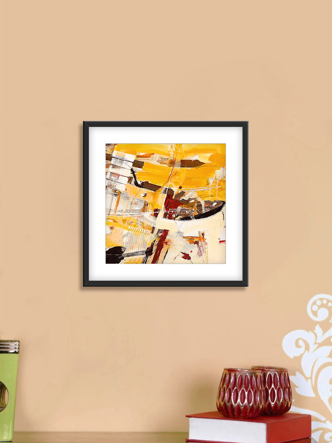 

999Store Yellow & Cream Abstract Pattern Cotton Canvas Digitally Printed Wall Art