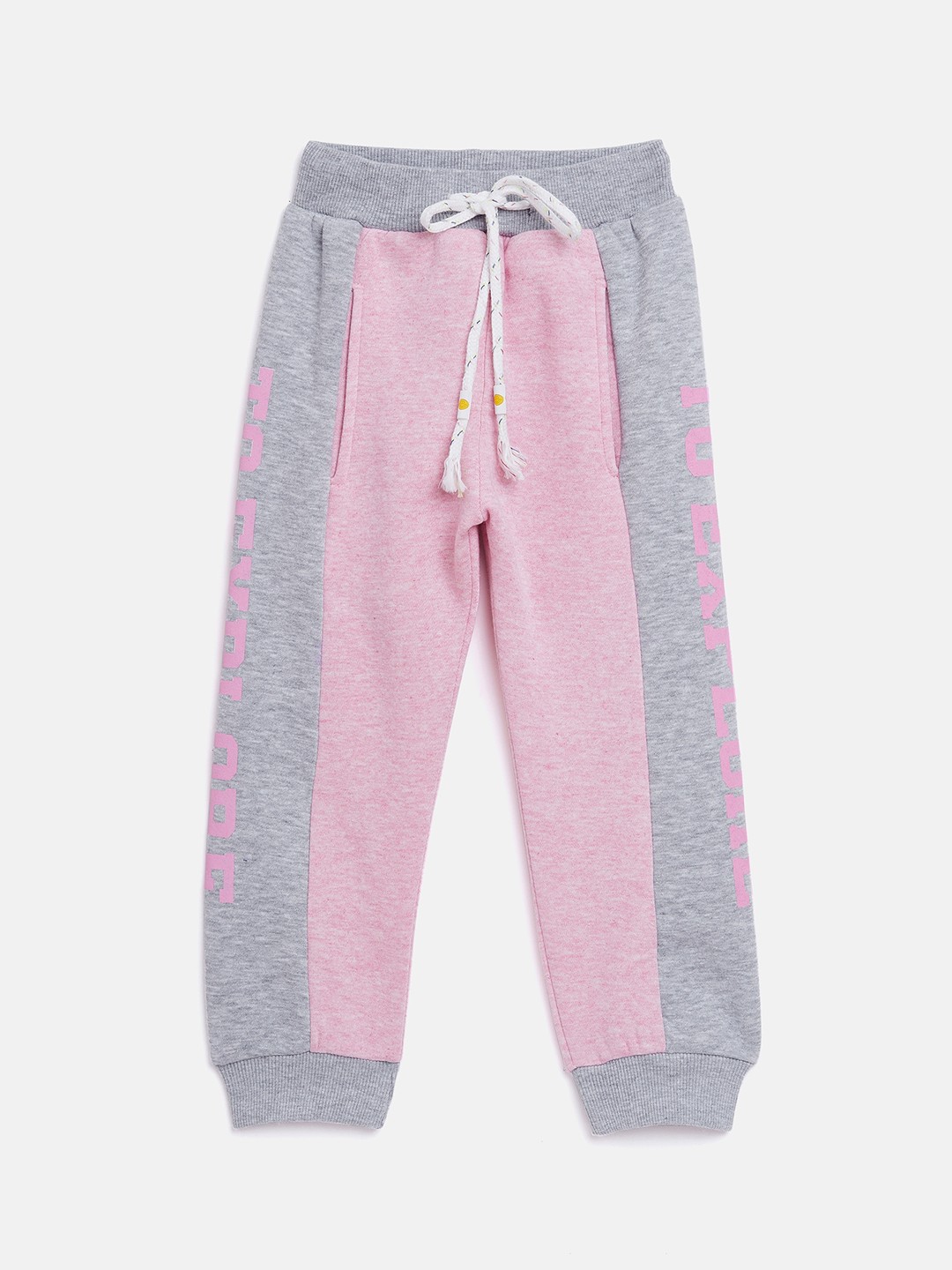 

Ziama Girls Pink & Grey Melange Colourblocked Straight-Fit Joggers
