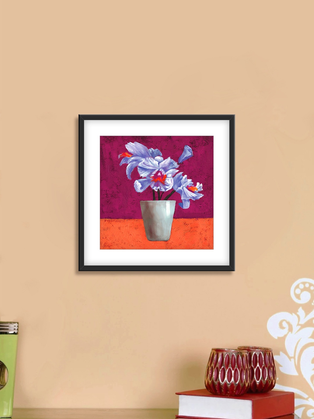 

999Store Magenta & Violet Flowers Cotton Canvas Digitally Printed Wall Art