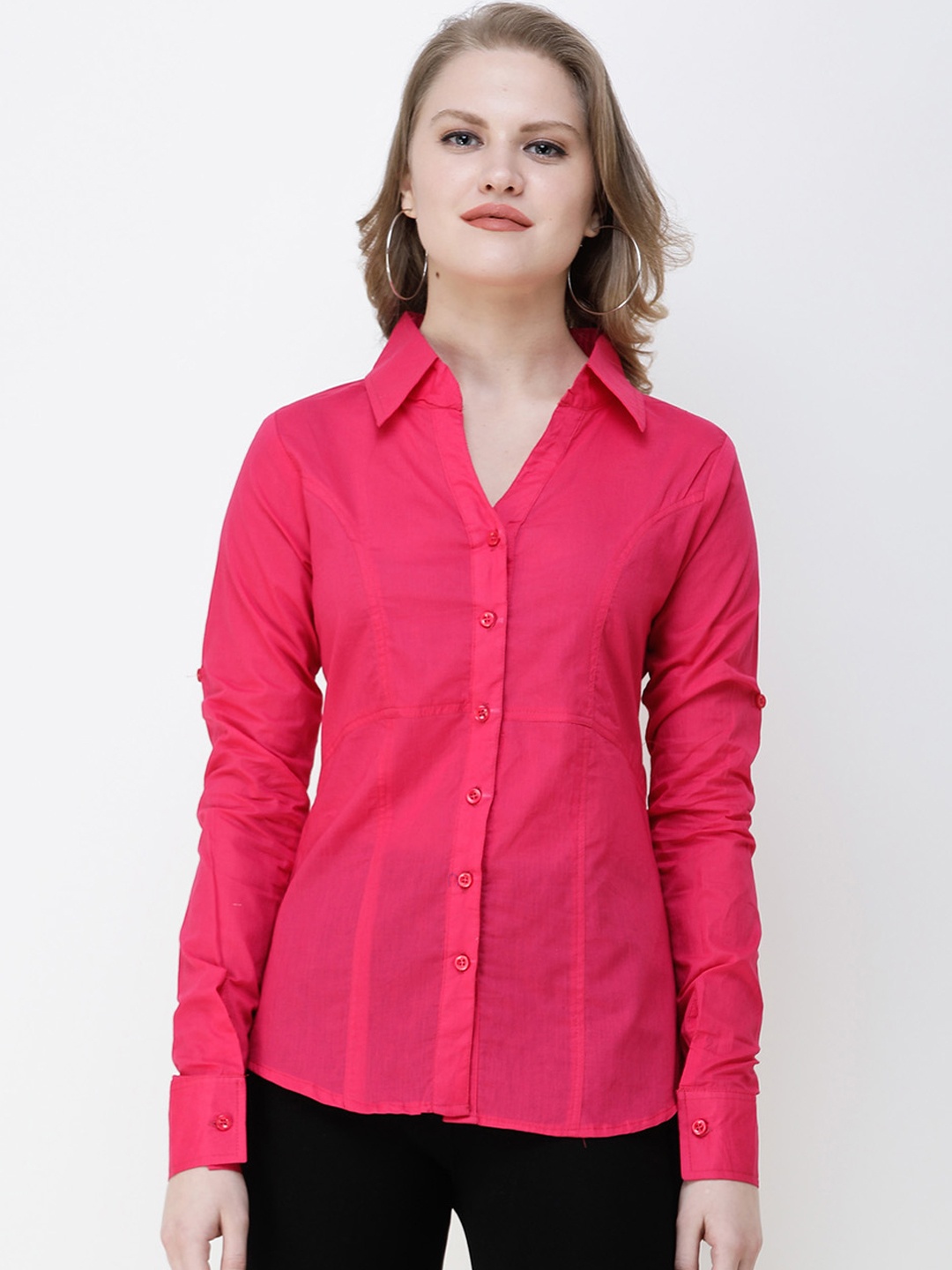 

SCORPIUS Women Pink Solid Slim Fit Formal Shirt