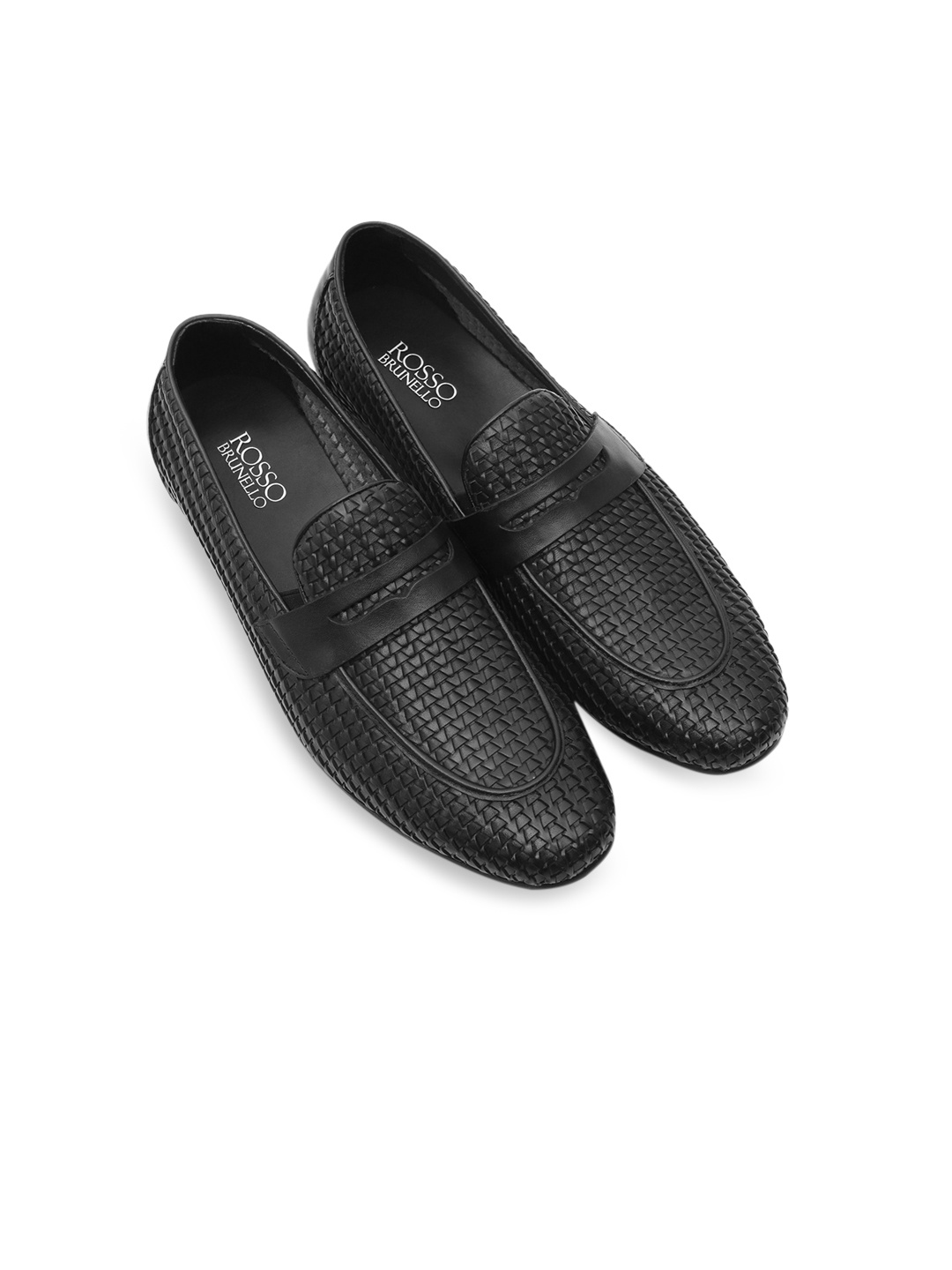 

ROSSO BRUNELLO Men Black Textured Italian Leather Formal Loafers