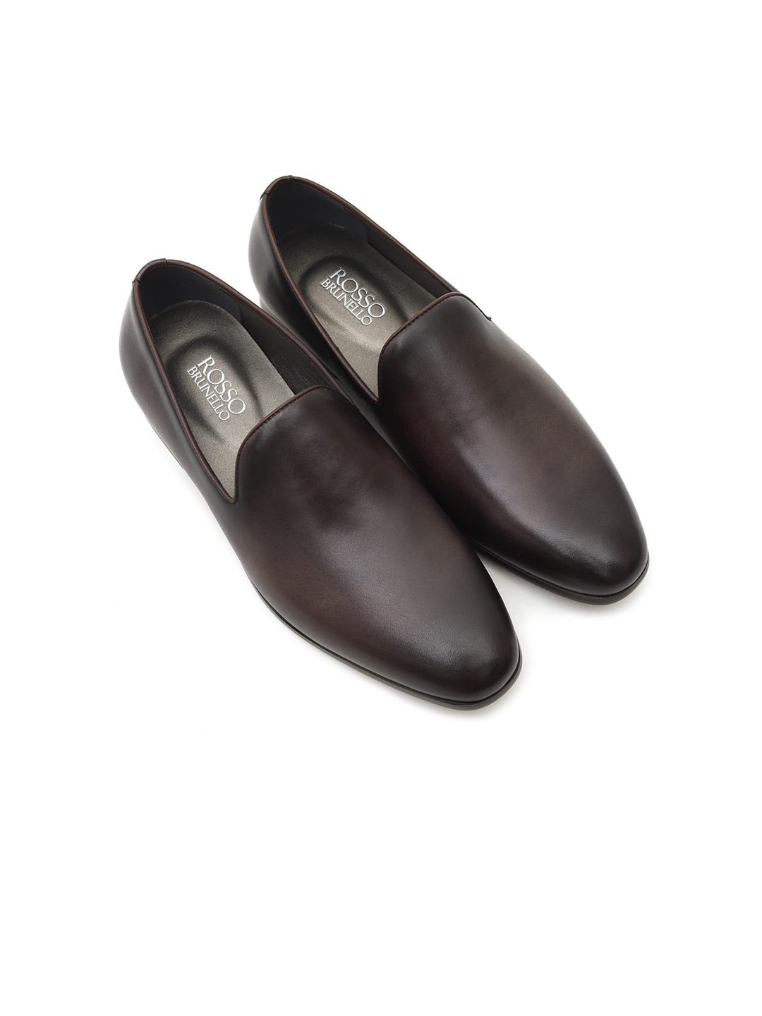 

ROSSO BRUNELLO Men Grey Solid Leather Formal Slip-Ons