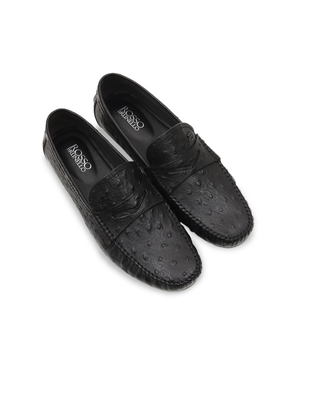 ROSSO BRUNELLO Men Black Textured Leather Formal Loafers