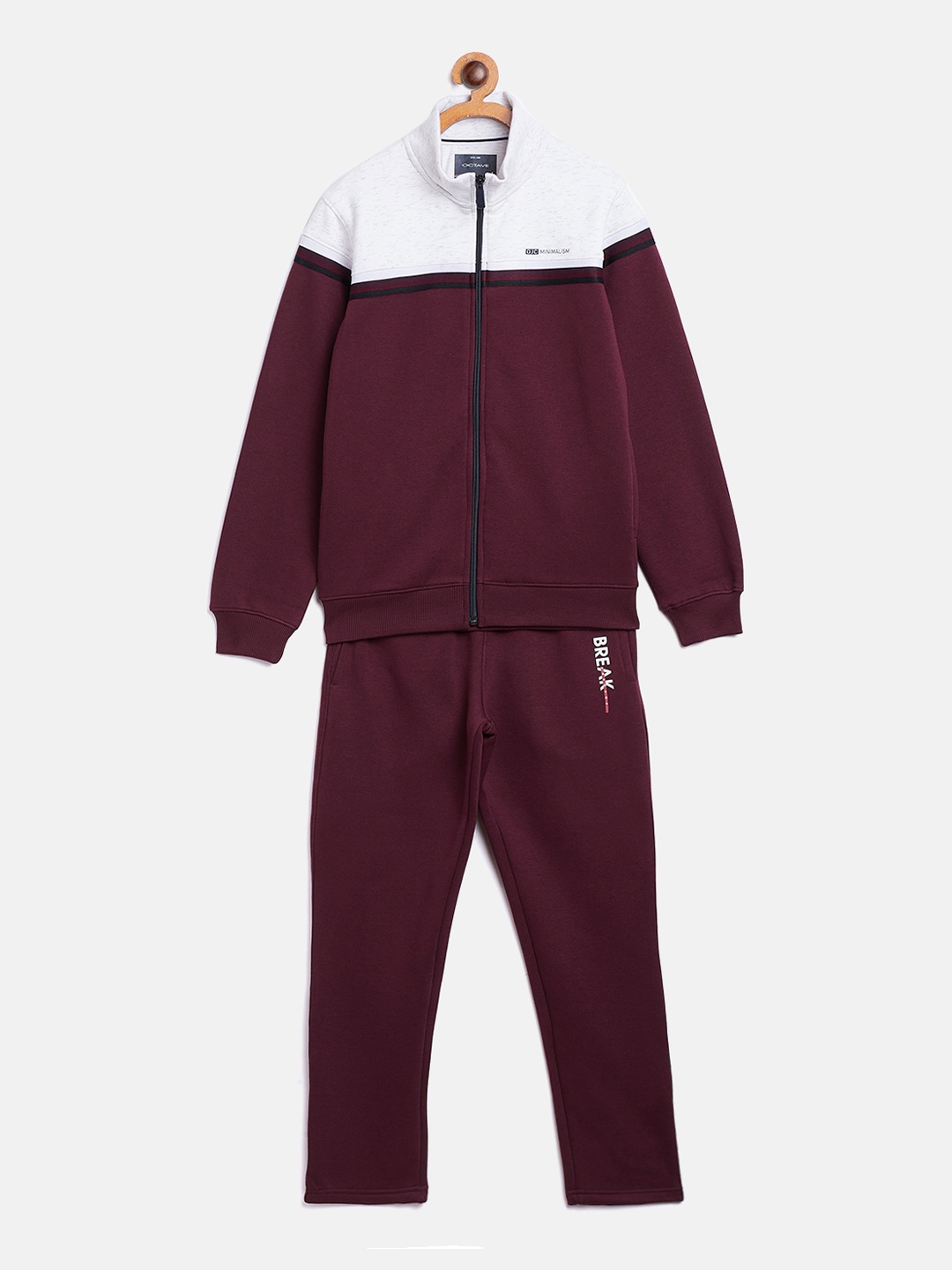 

Octave Boys Burgundy & White Colour-Blocked Tracksuit
