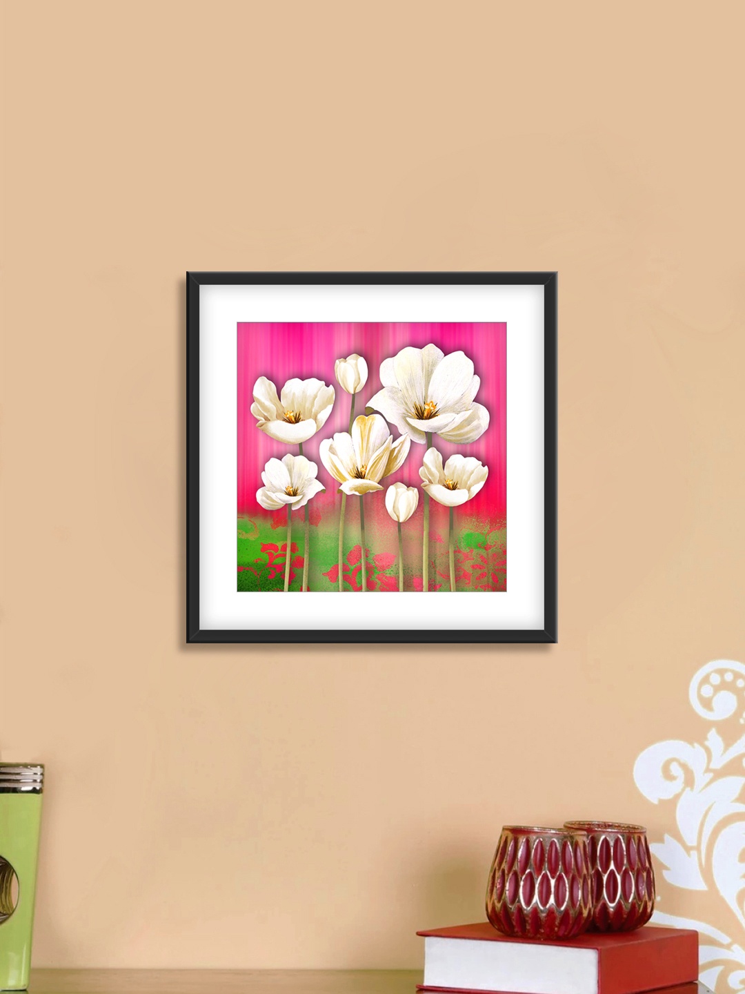 

999Store Pink & White Flowers Cotton Canvas Digitally Printed Wall Art