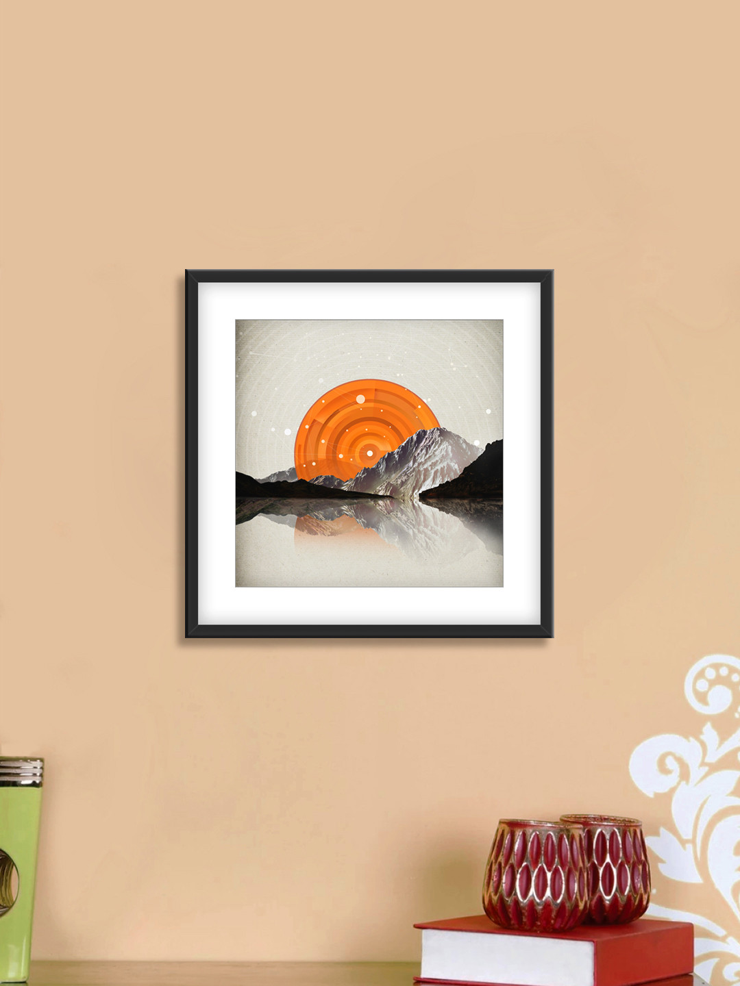 

999Store Grey & Mustard Sun Rise Cotton Canvas Digitally Printed Wall Art