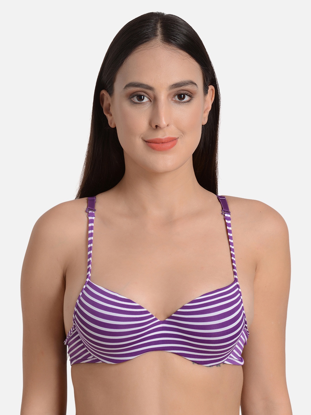 

mod & shy Purple & White Striped Underwired Lightly Padded T-shirt Bra MS136