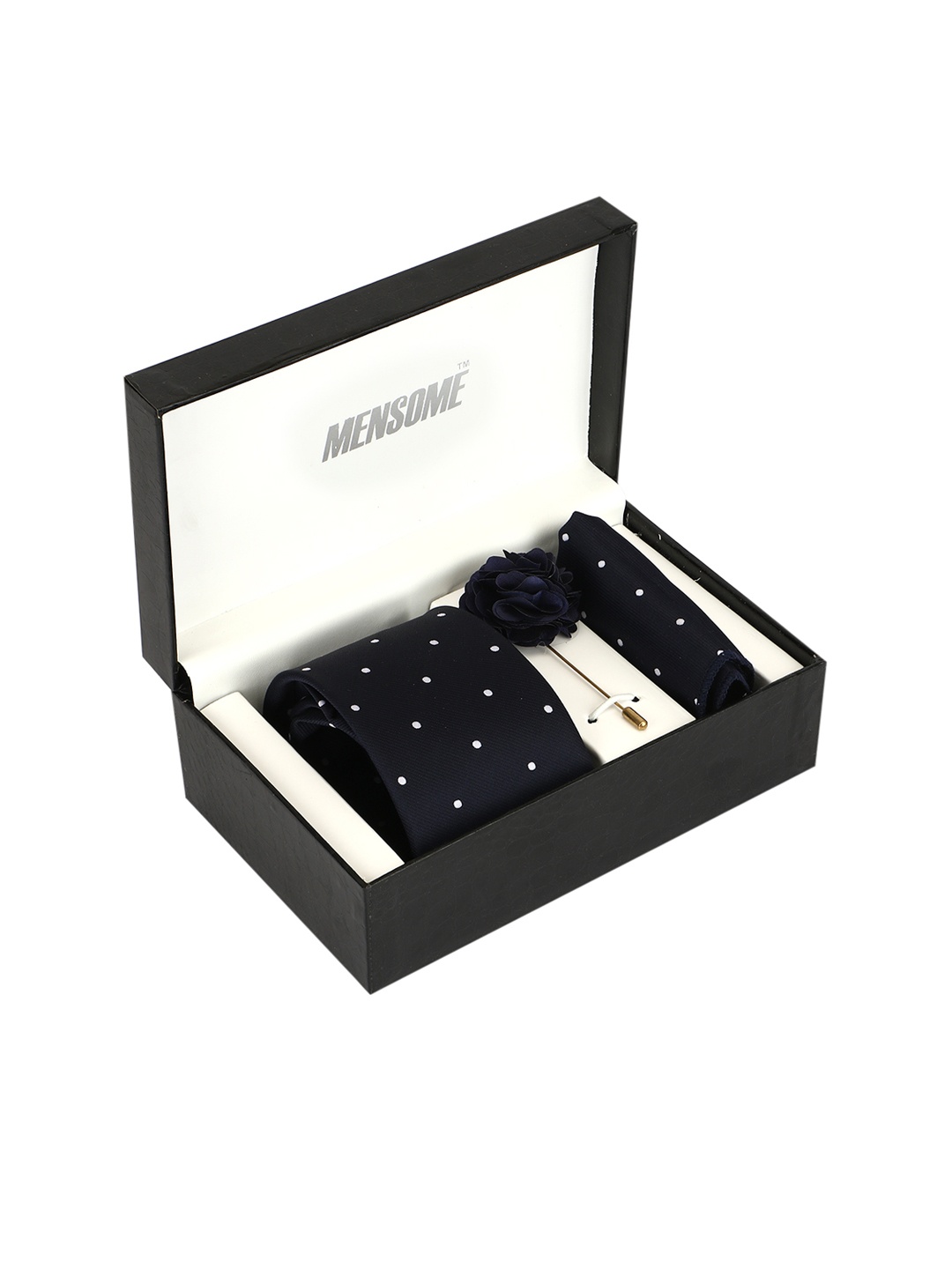 

MENSOME Men Navy Blue & White Polka Dotted Accessory Gift Set
