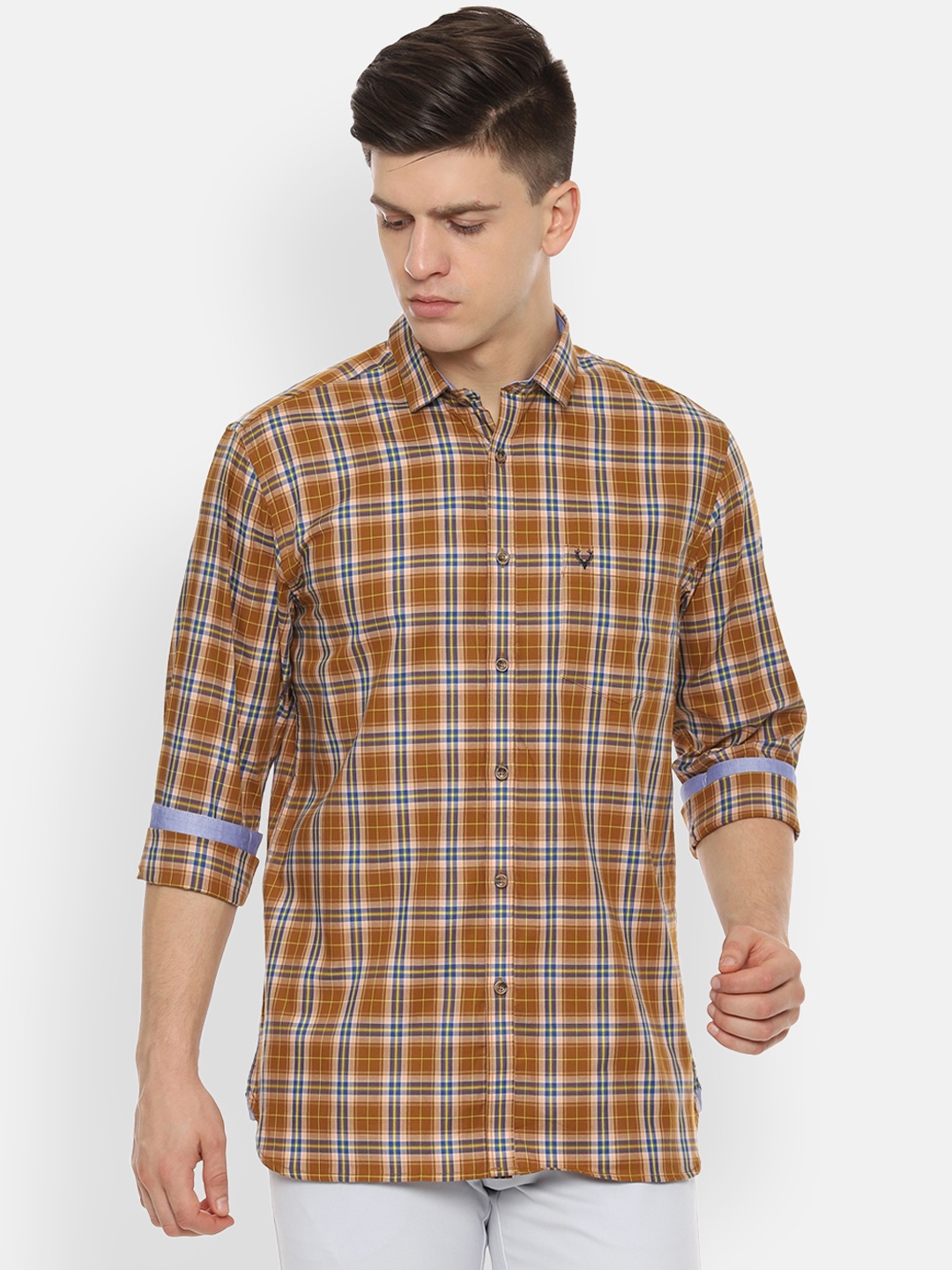 

Allen Solly Men Brown & Blue Checked Slim Fit Casual Shirt