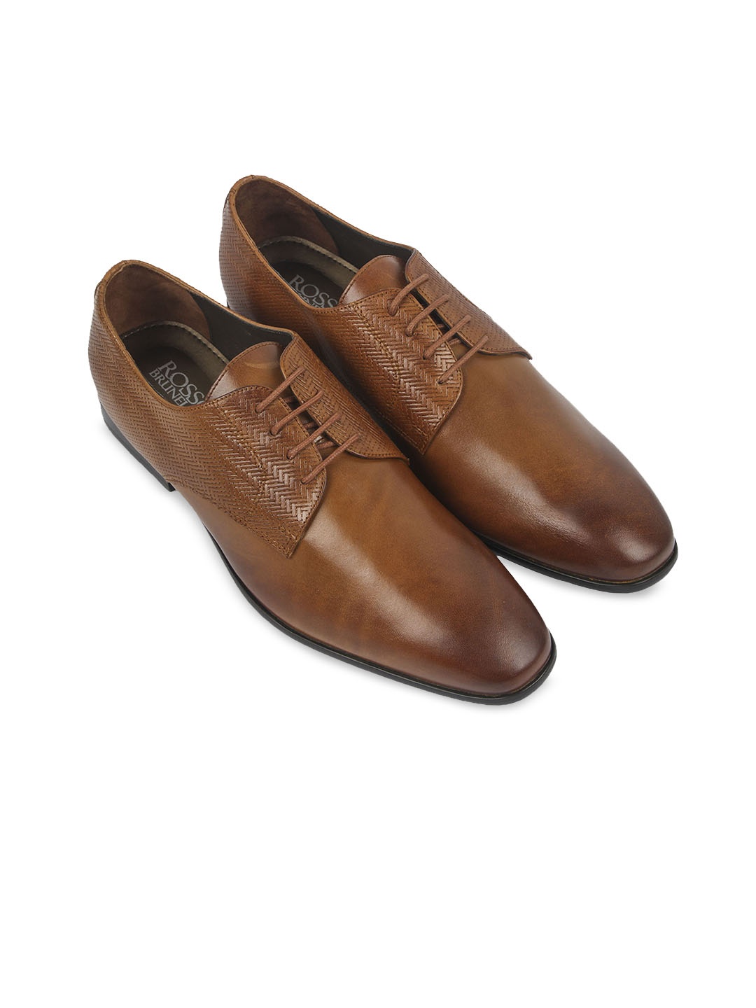 

ROSSO BRUNELLO Men Tan Brown Textured Leather Formal Derbys
