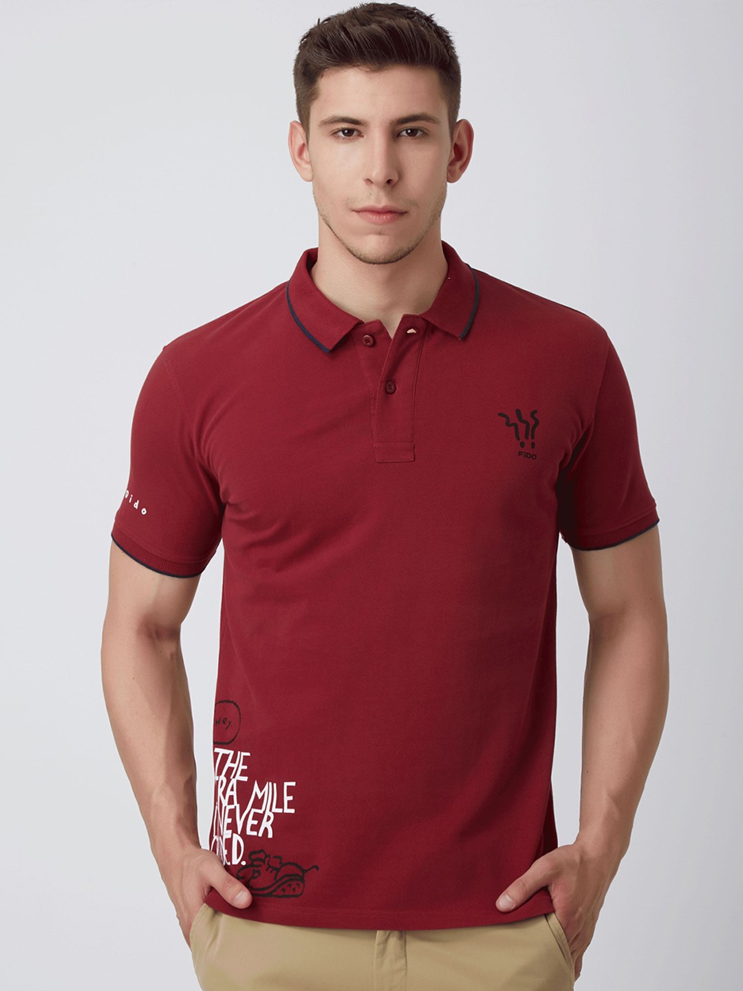 

FIDO DIDO Men Maroon Printed Polo Collar Pure Cotton T-shirt