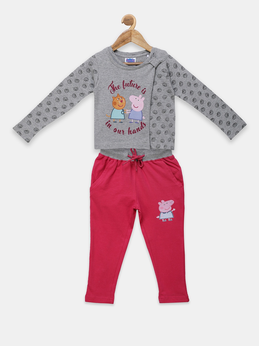 

toothless Girls Grey & Pink Printed T-shirt with Trousers