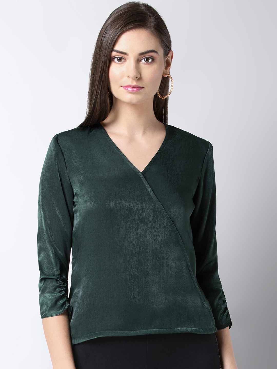 

FabAlley Women Green Solid Wrap Top