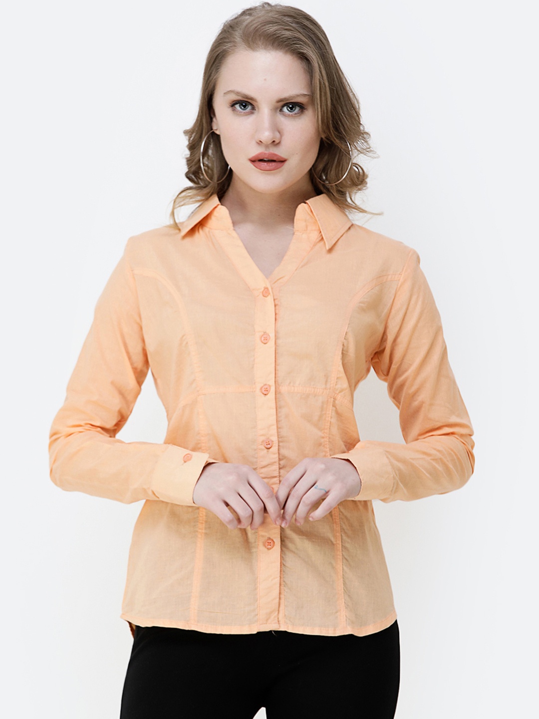

SCORPIUS Women Orange Slim Fit Solid Casual Shirt