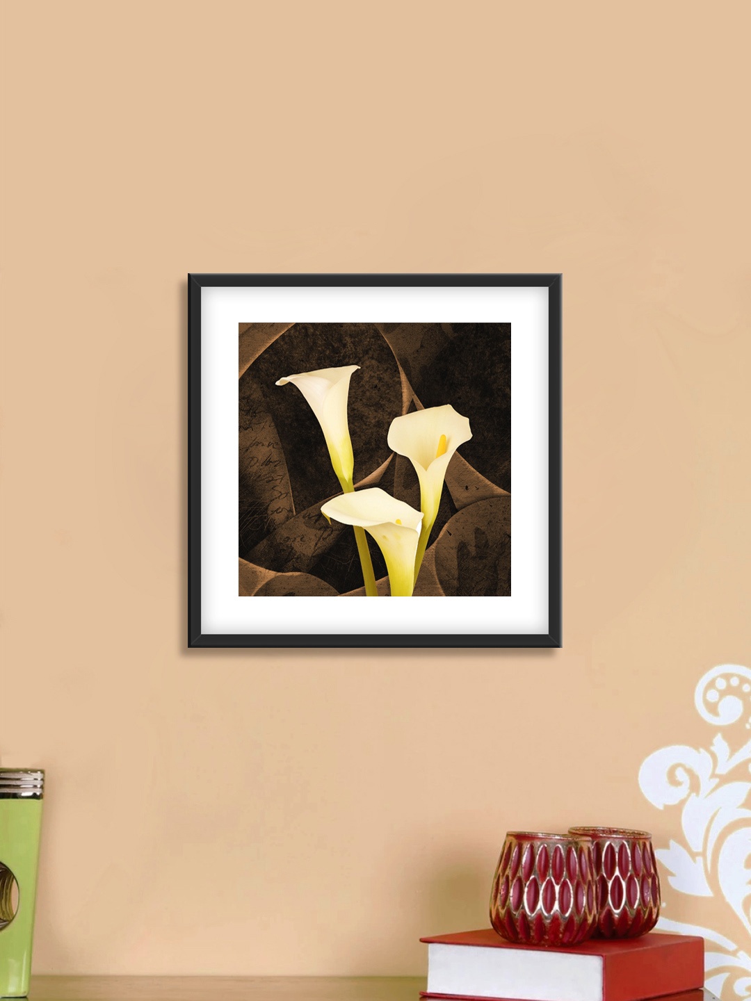 999Store Brown & Cream Kaner Flower Cotton Canvas Digitally Printed Wall Art