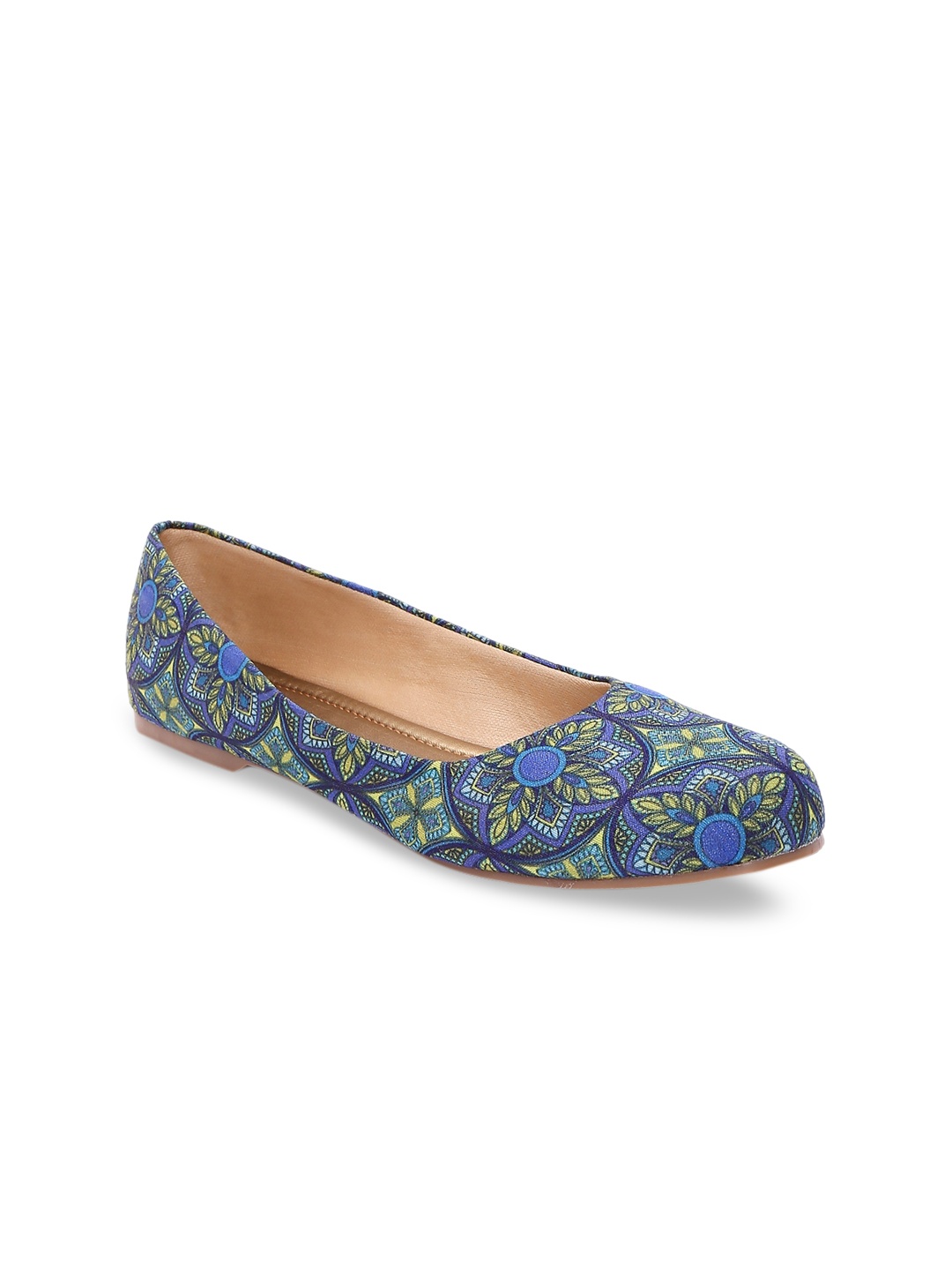 

Kanvas Women Blue & Yellow Printed Canvas Ballerinas