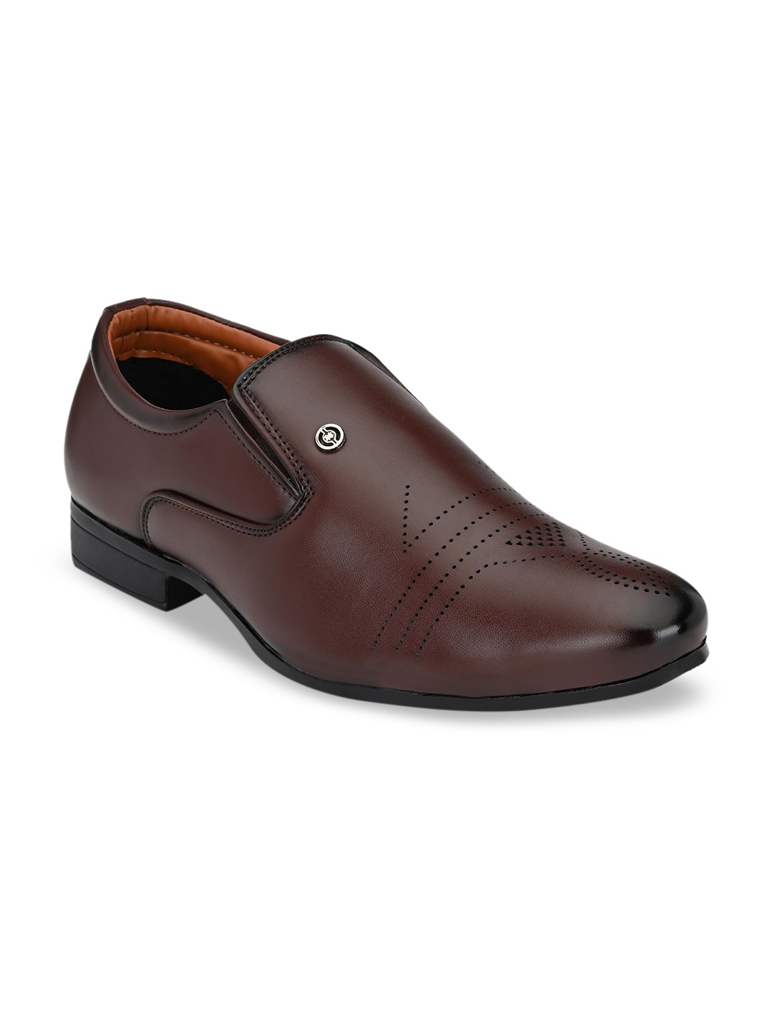 

John Karsun Men Brown Textured Formal Slip-Ons