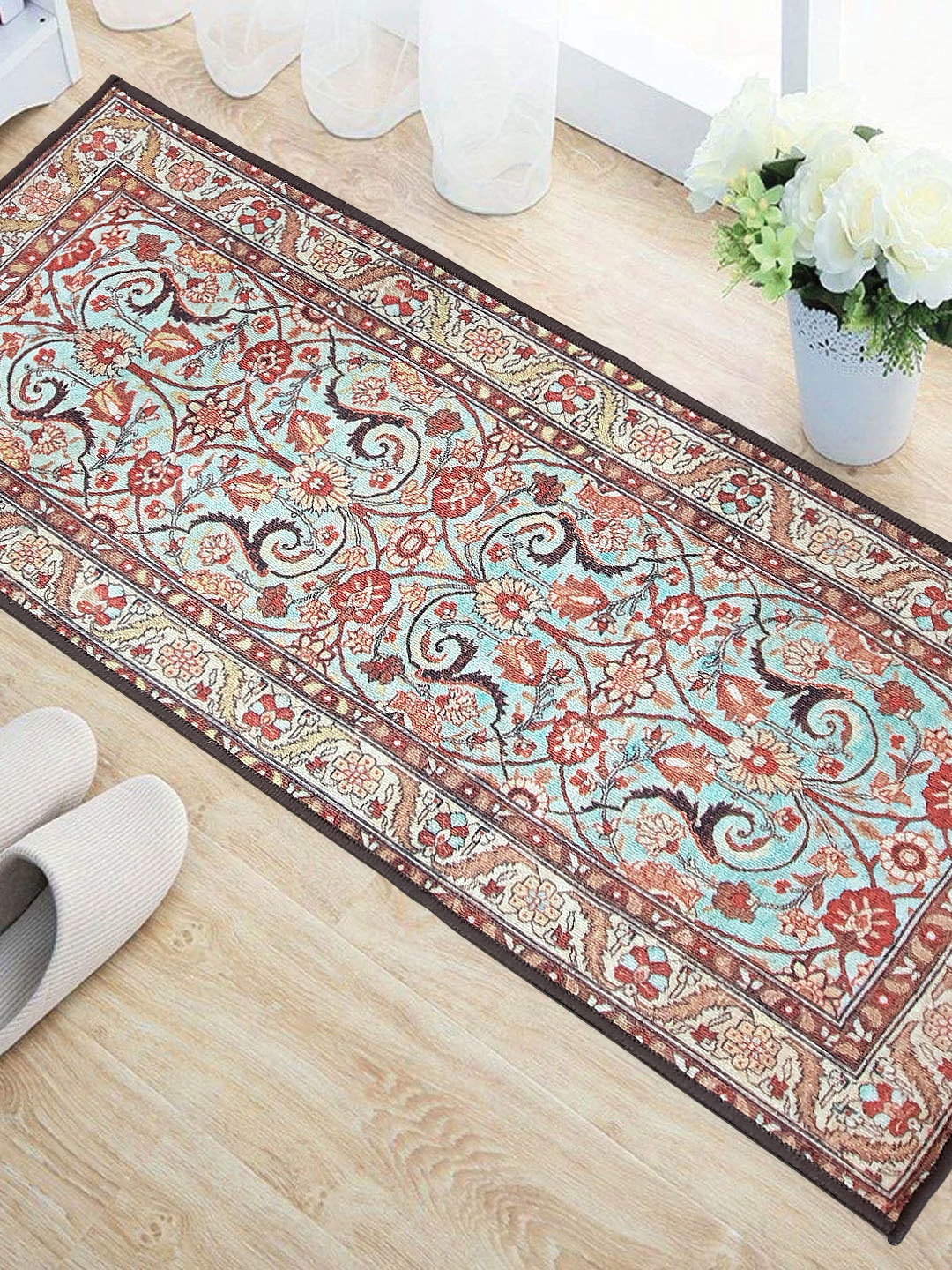 

Status Blue & Brown Printed Rectangular Taba Floor Runner