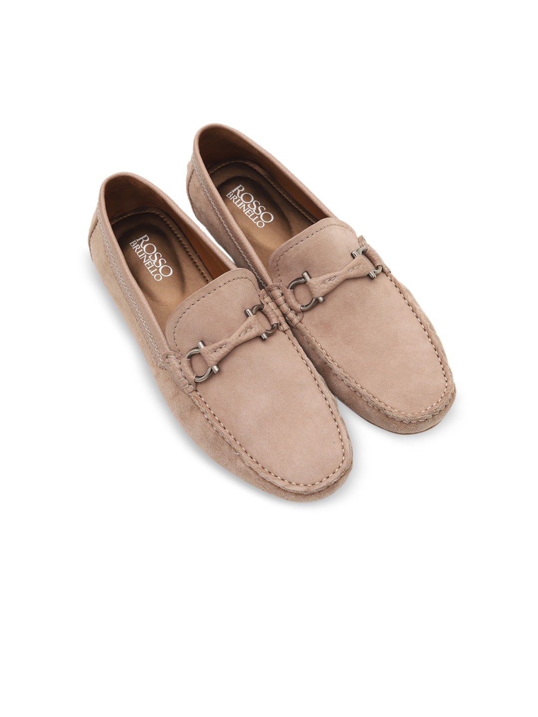 

ROSSO BRUNELLO Men Beige Solid Formal Slip-Ons