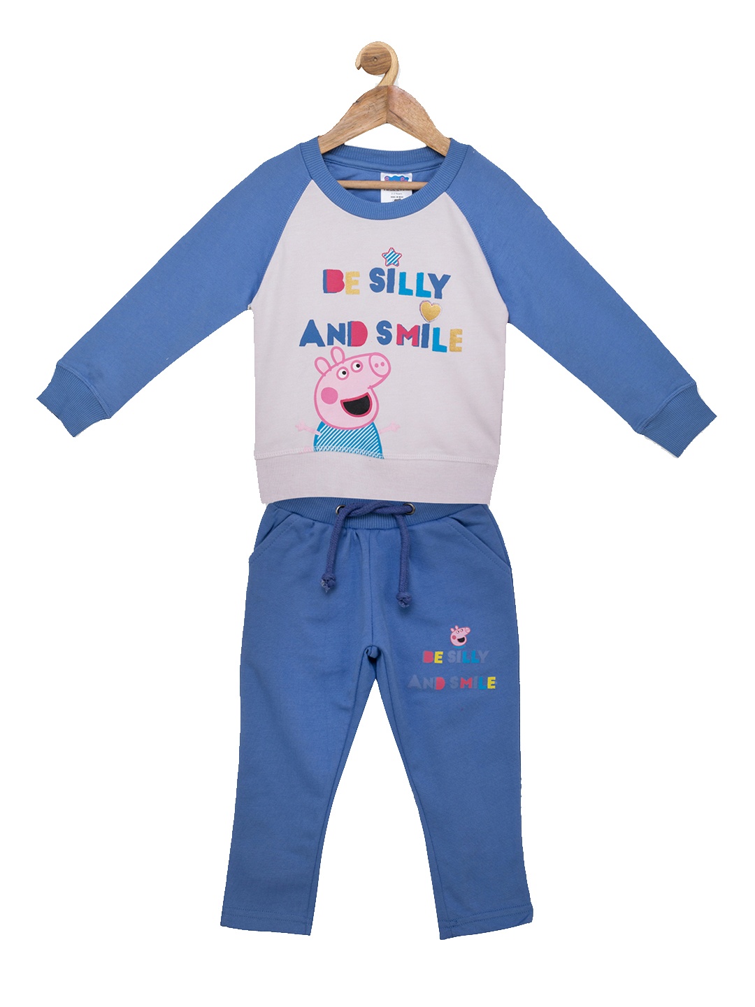 

toothless Girls Peppa Pig Blue White Printed T-Shirt With Lounge Pants