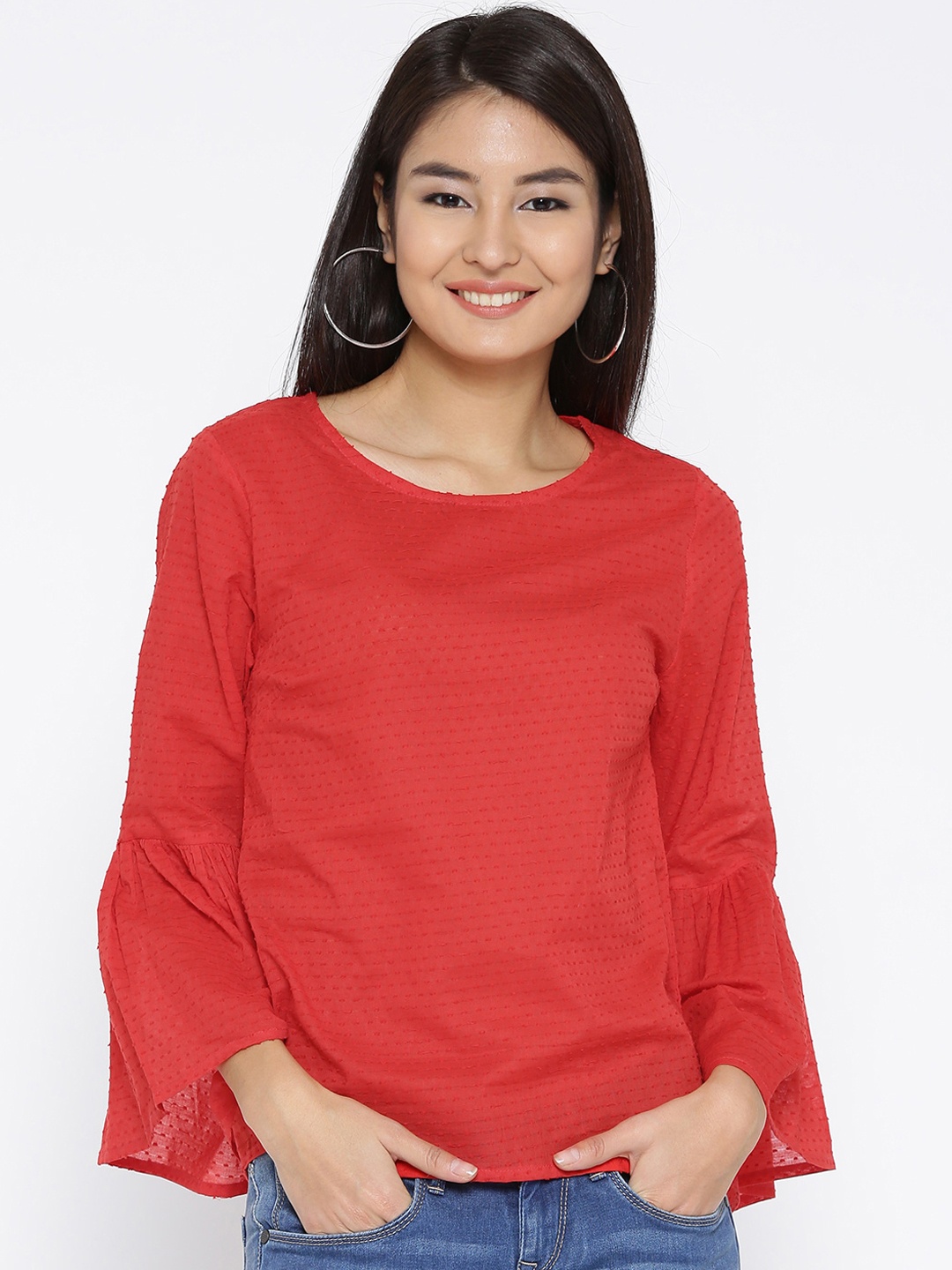 Sera Women Red Self Design Top