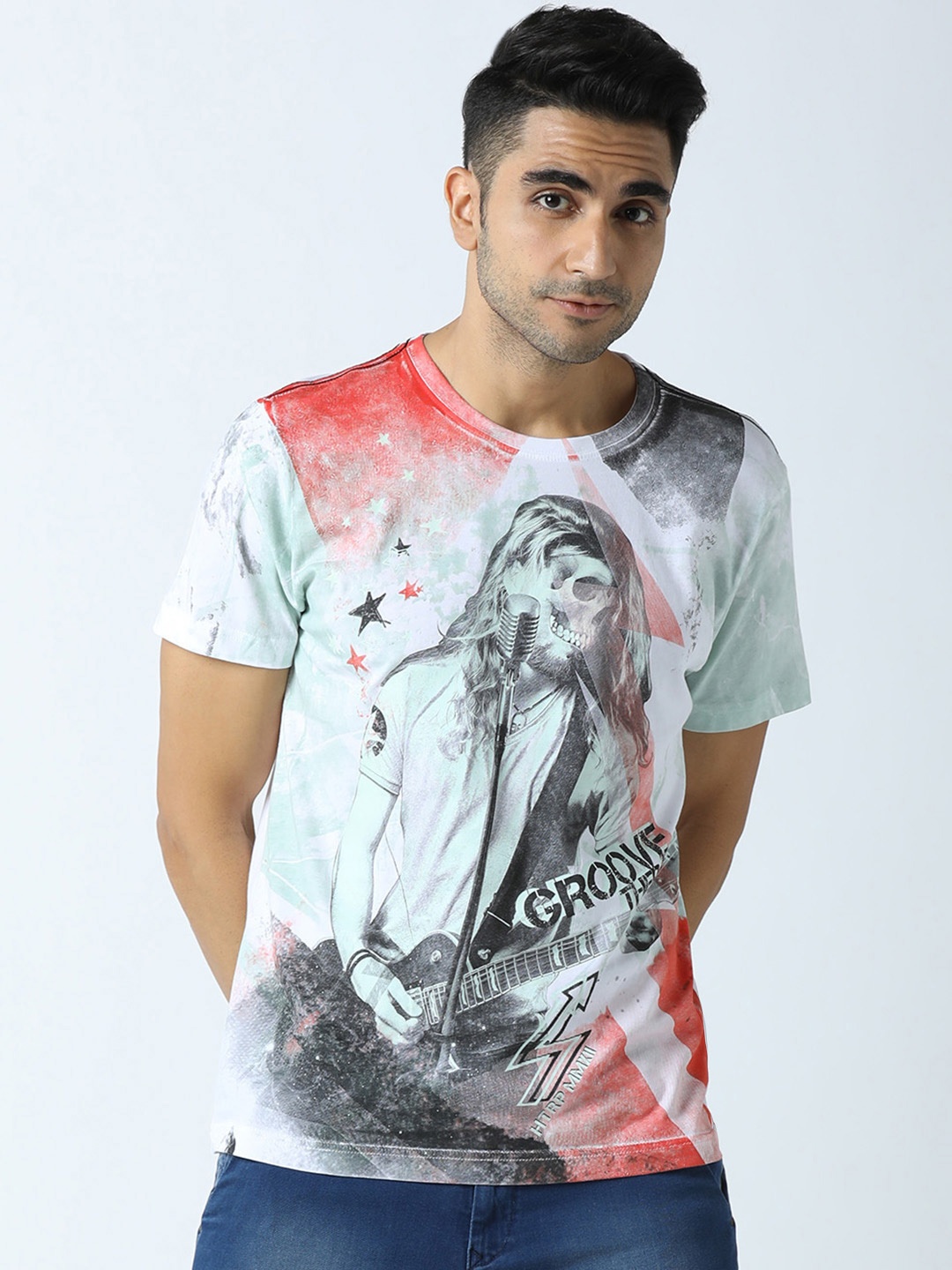 

Huetrap Men White Printed Round Neck T-shirt